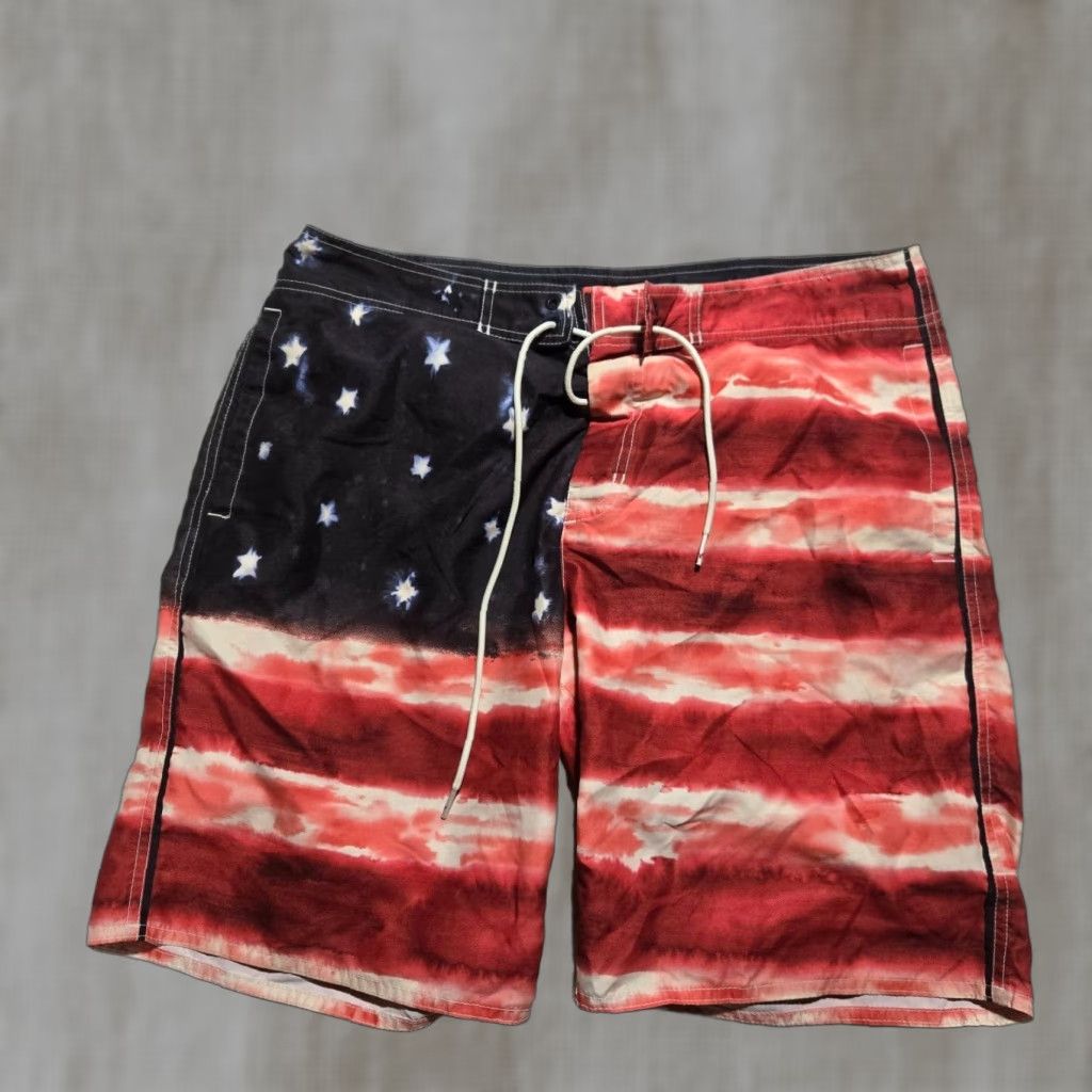 American Eagle Outfitters American Eagle Outfitters USA Flag Swim Trunks Adult Men's L Large Multicolor Polyester Trunks Bottom L Regular Men Size US 33 - 1 Thumbnail