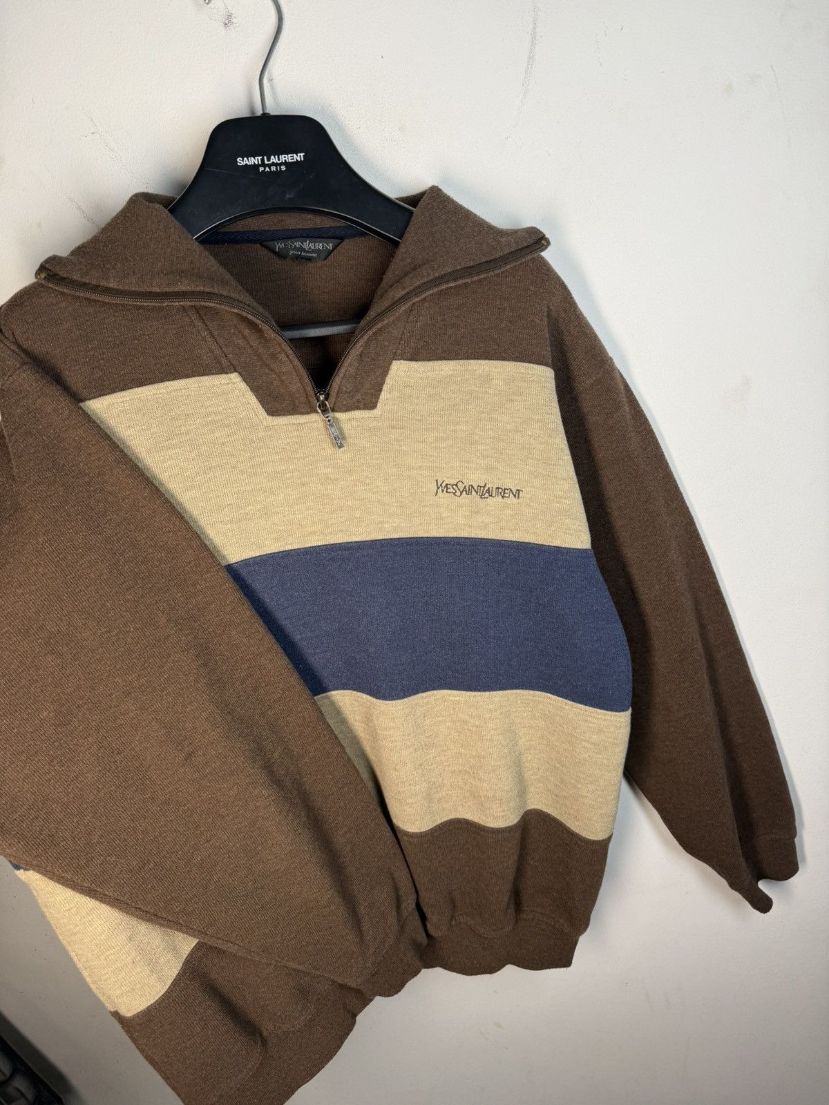 Yves Saint Laurent 90s YSL Sweatshirt 1/4 Quarter Zip Brown Vintage Sweater Size US L / EU 52-54 / 3 - 9 Thumbnail