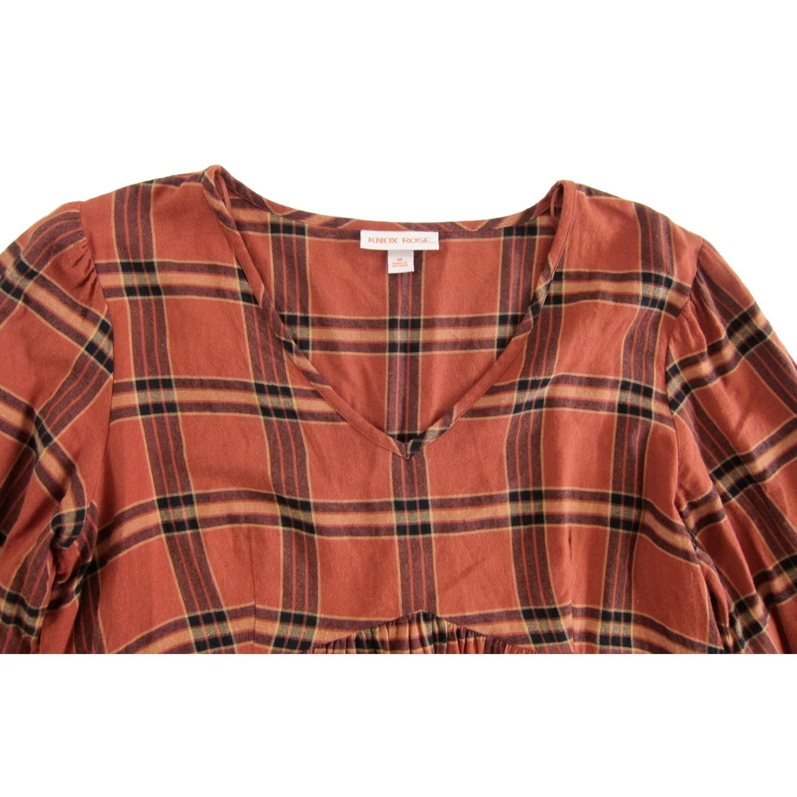 Vintage Knox Rose Orange Black Plaid Flannel V-Neck Long Sleeve Pocket Smock Dress M Size M / US 6-8 / IT 42-44 - 4 Thumbnail