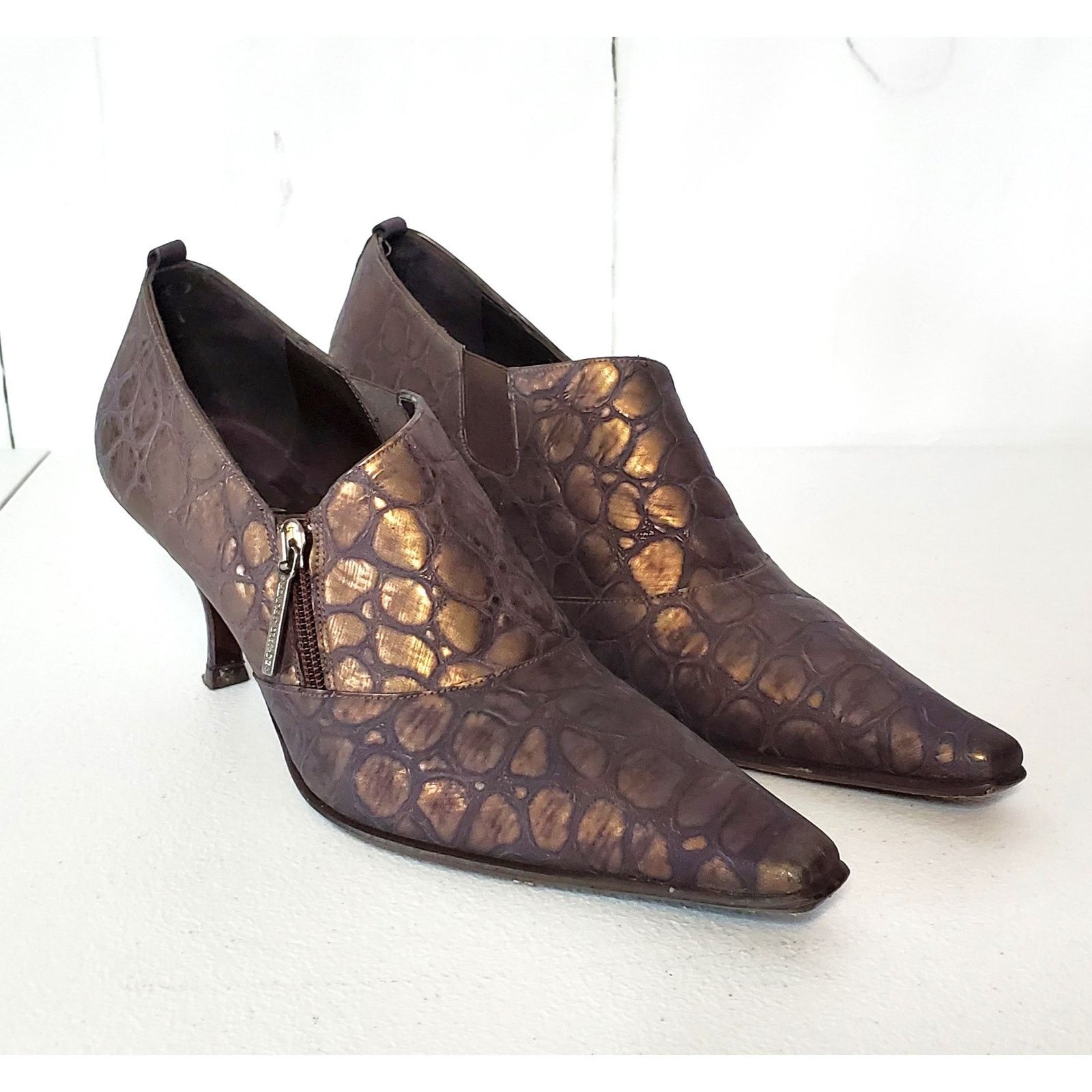 Donald Pliner Donald J Pliner Lexi Crocodile Embossed Leather Zip Booties Size US 7.5 / IT 37.5 - 1 Thumbnail