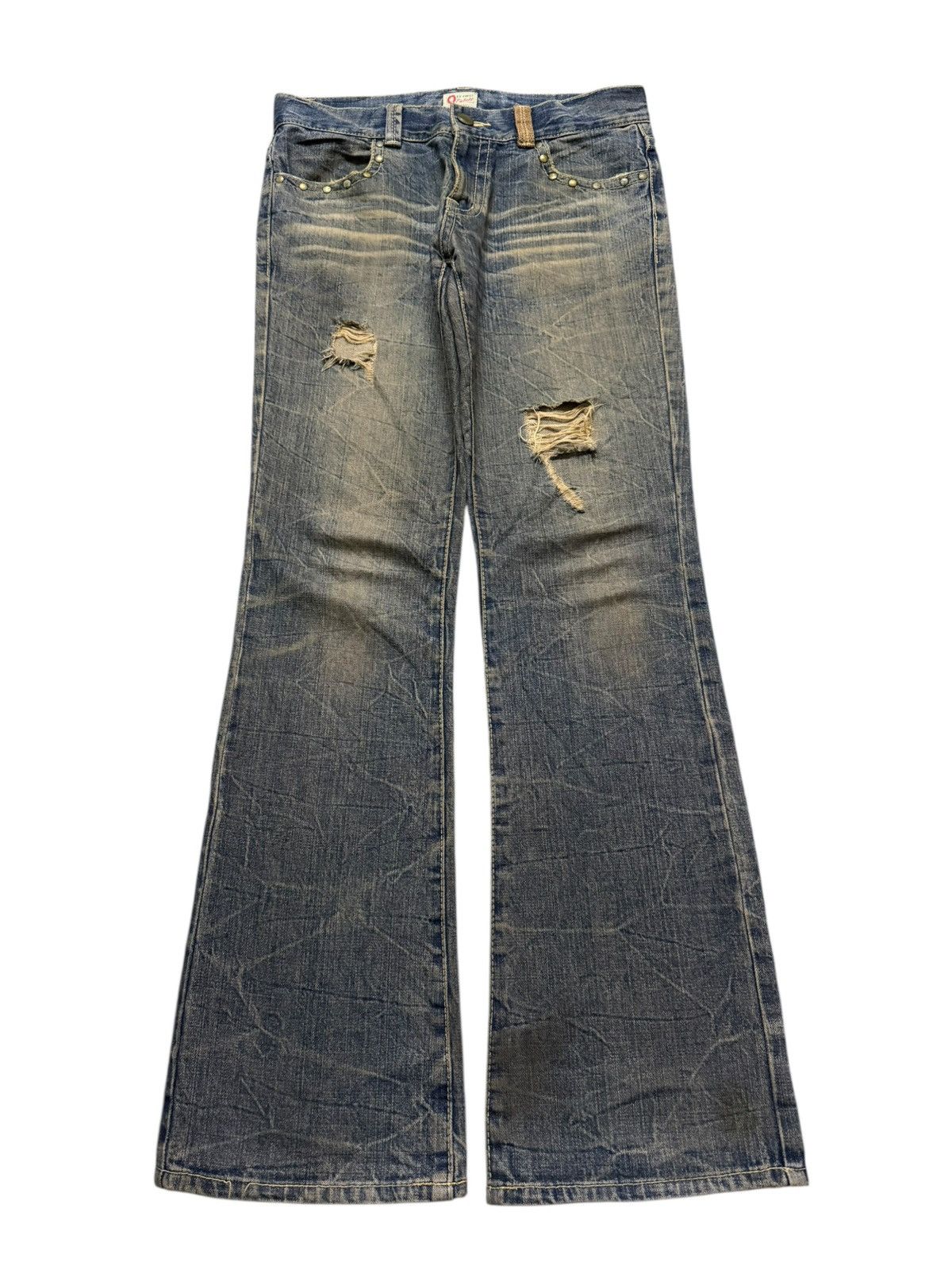 If Six Was Nine Vintage 90s Japanese Brand Honeycomb Distress Wide Leg Flare Size US 33 - 1 Thumbnail
