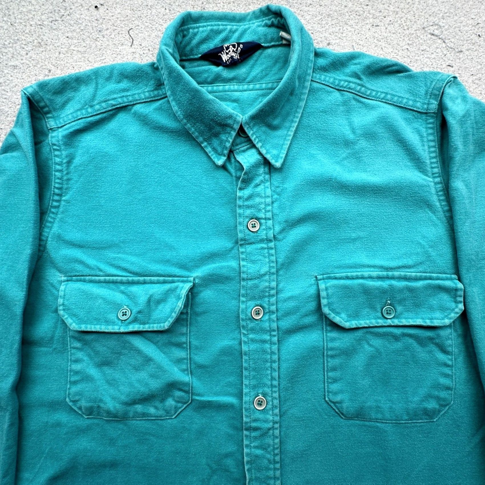 Vintage VINTAGE Woolrich Chamois Flannel Long Sleeve Shirt Mens XL Teal Green Size US XL / EU 56 / 4 - 7 Thumbnail
