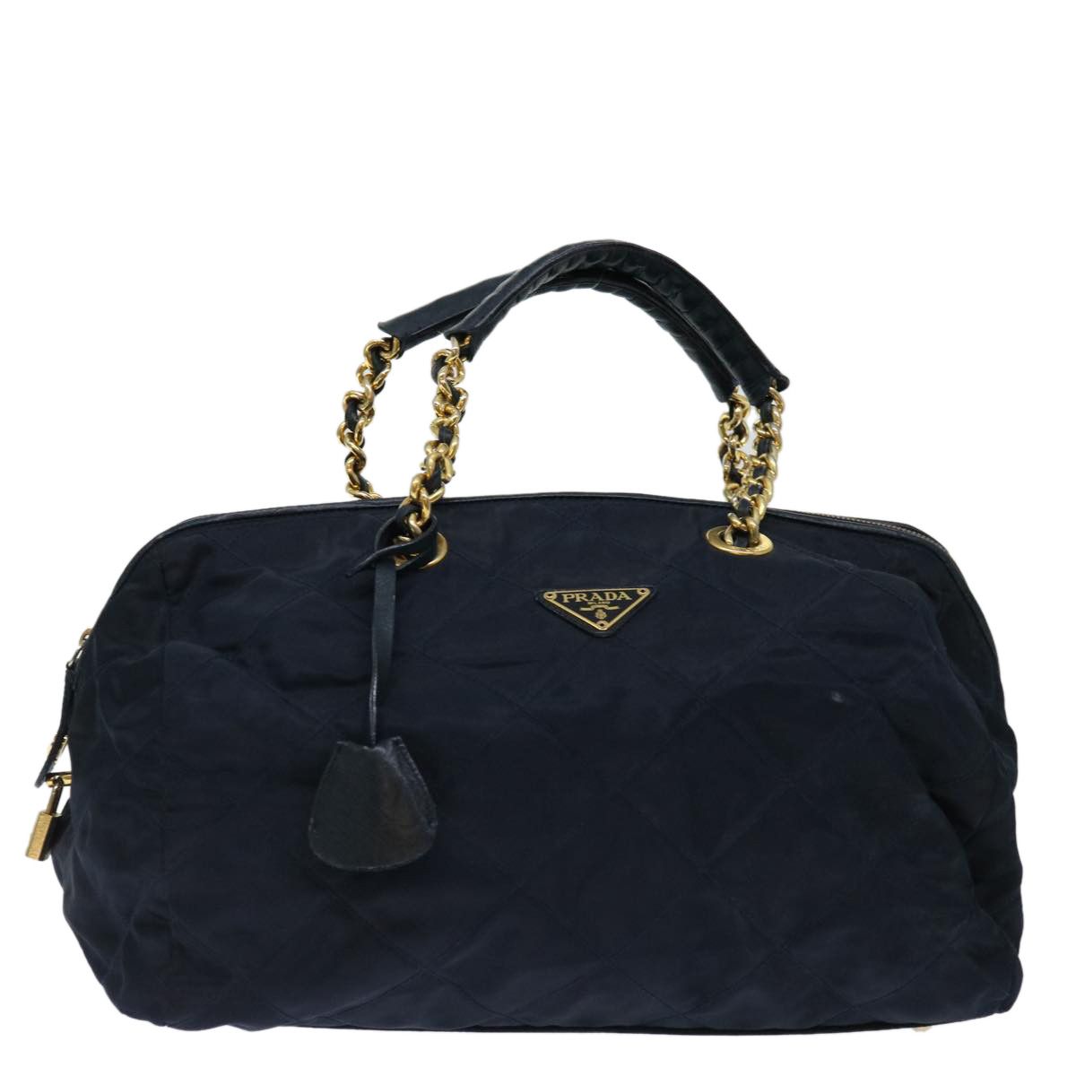 image of Prada Quilted Hand Bag Nylon Navy Auth Ac2871, Women's