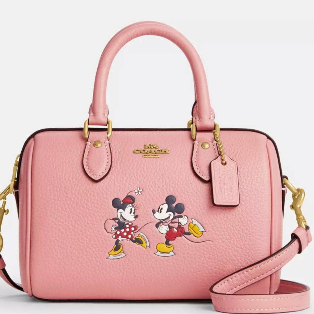 image of New Coach Disney Mini Rowan Crossbody With Ice Skate Motif in Pink, Women's