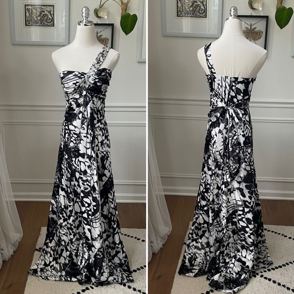 Deb Black White Satin Gown Animal Print Dress Satin Mob Wife