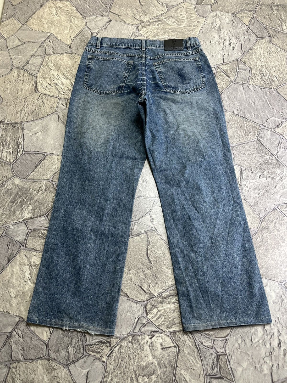 Vintage Vintage Yves Saint Lauren Big Logo Distressed Jeans YSL Size US 34 / EU 50 - 1 Thumbnail