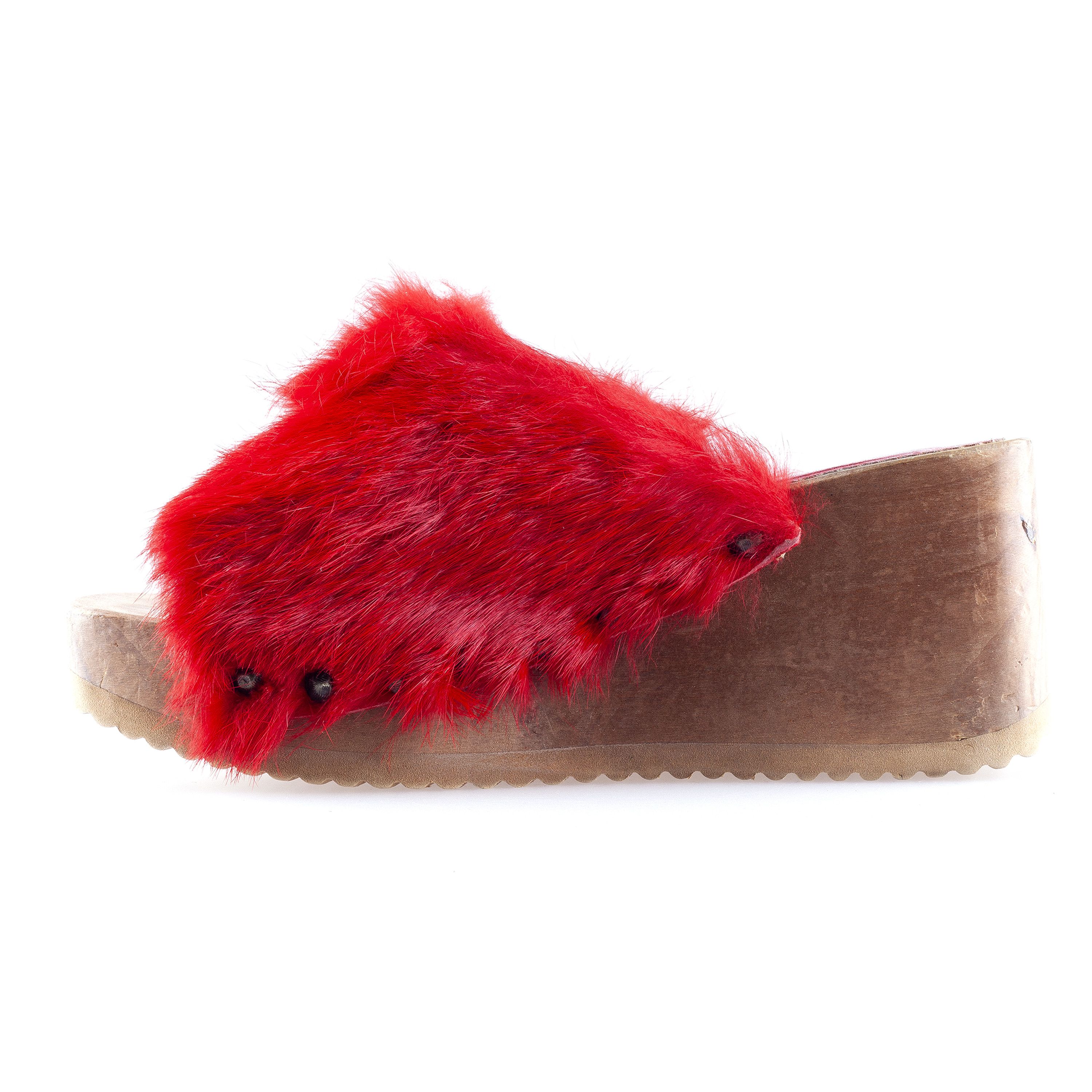 Vintage Vintage El Dantes Red Fur Platform Sandals (37 EU) Size US 6 / IT 36 - 5 Thumbnail