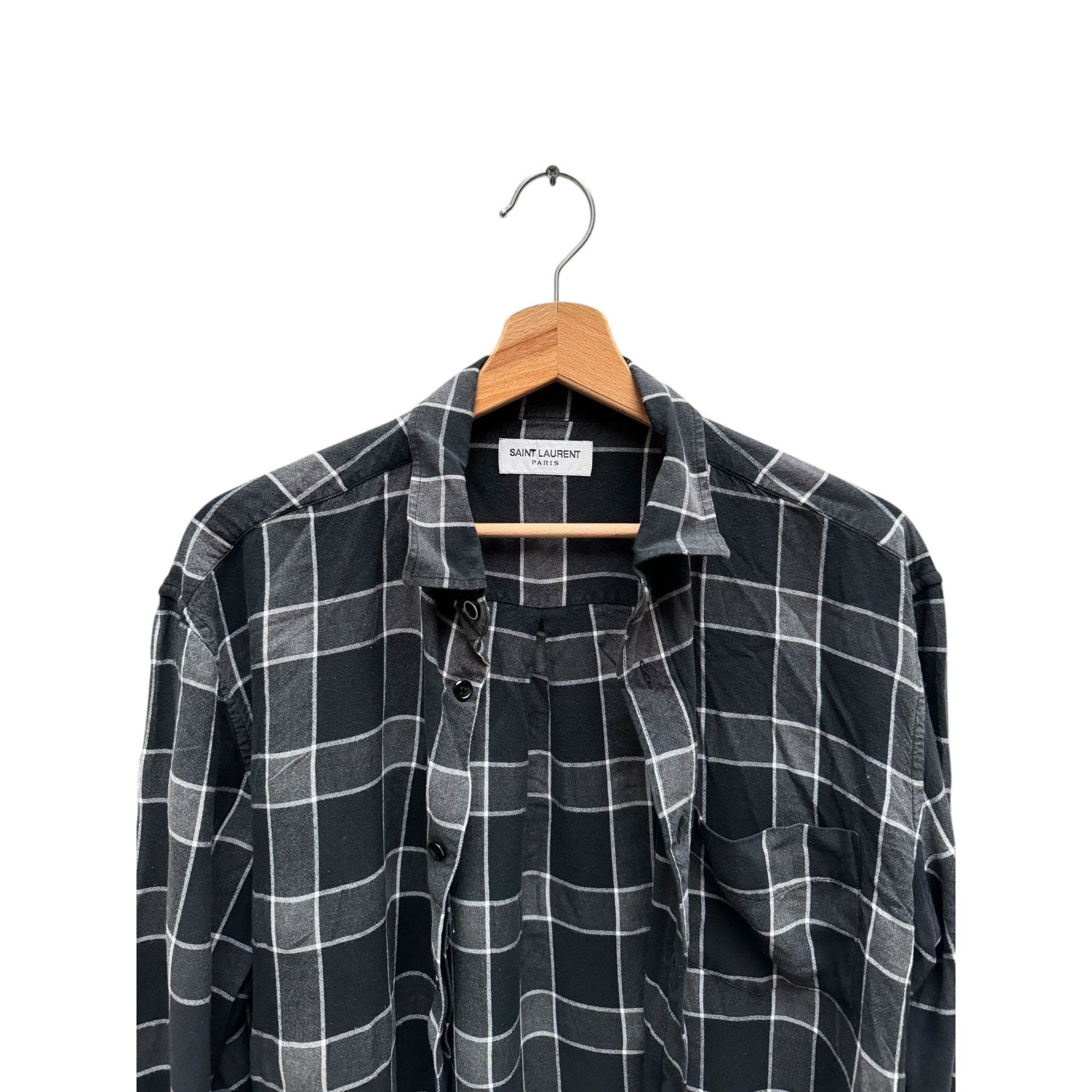 Saint Laurent Paris Navy Grey Checkered Shirt Size US M / EU 48-50 / 2 - 2 Thumbnail
