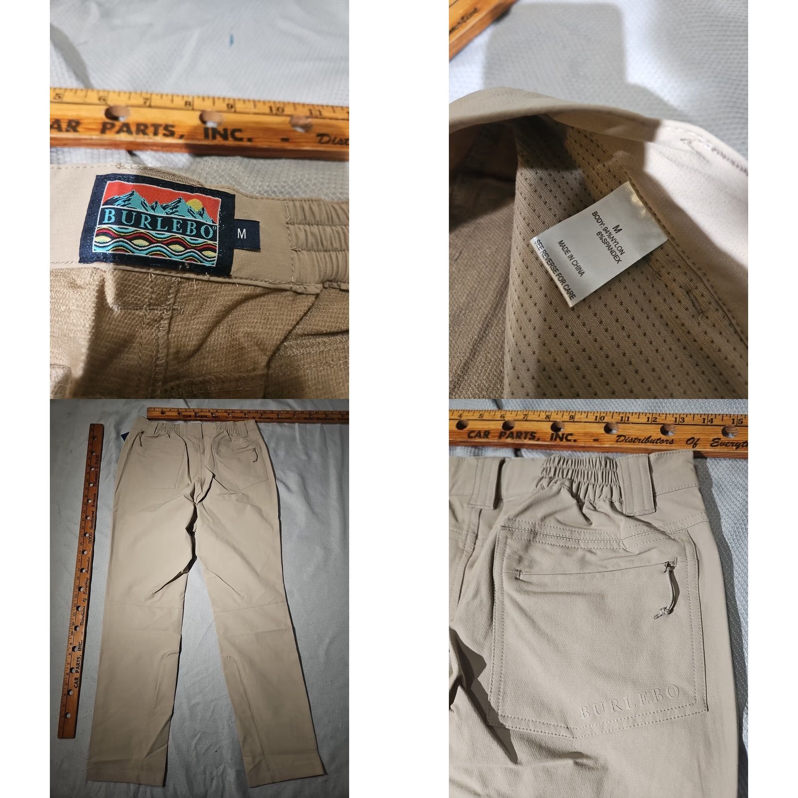 Vintage burlebo Challenger Pants Mens M Beige Chino Knit Polyester Spandex Regular Straight Front Pocket Logo 30in Inseam Vintage No Size US 31 - 9 Thumbnail
