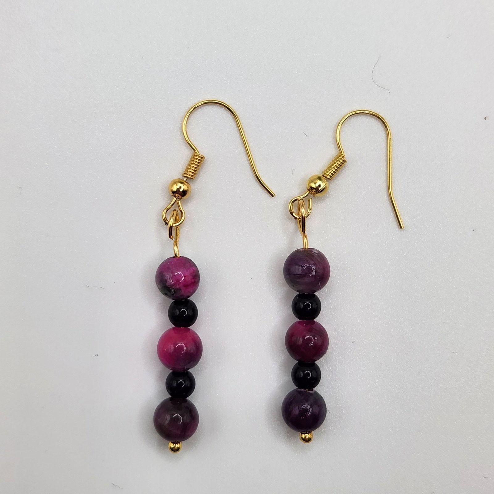Other Handmade Multicolored Jade and Black Amethyst Earrings 2" Size ONE SIZE - 1 Thumbnail