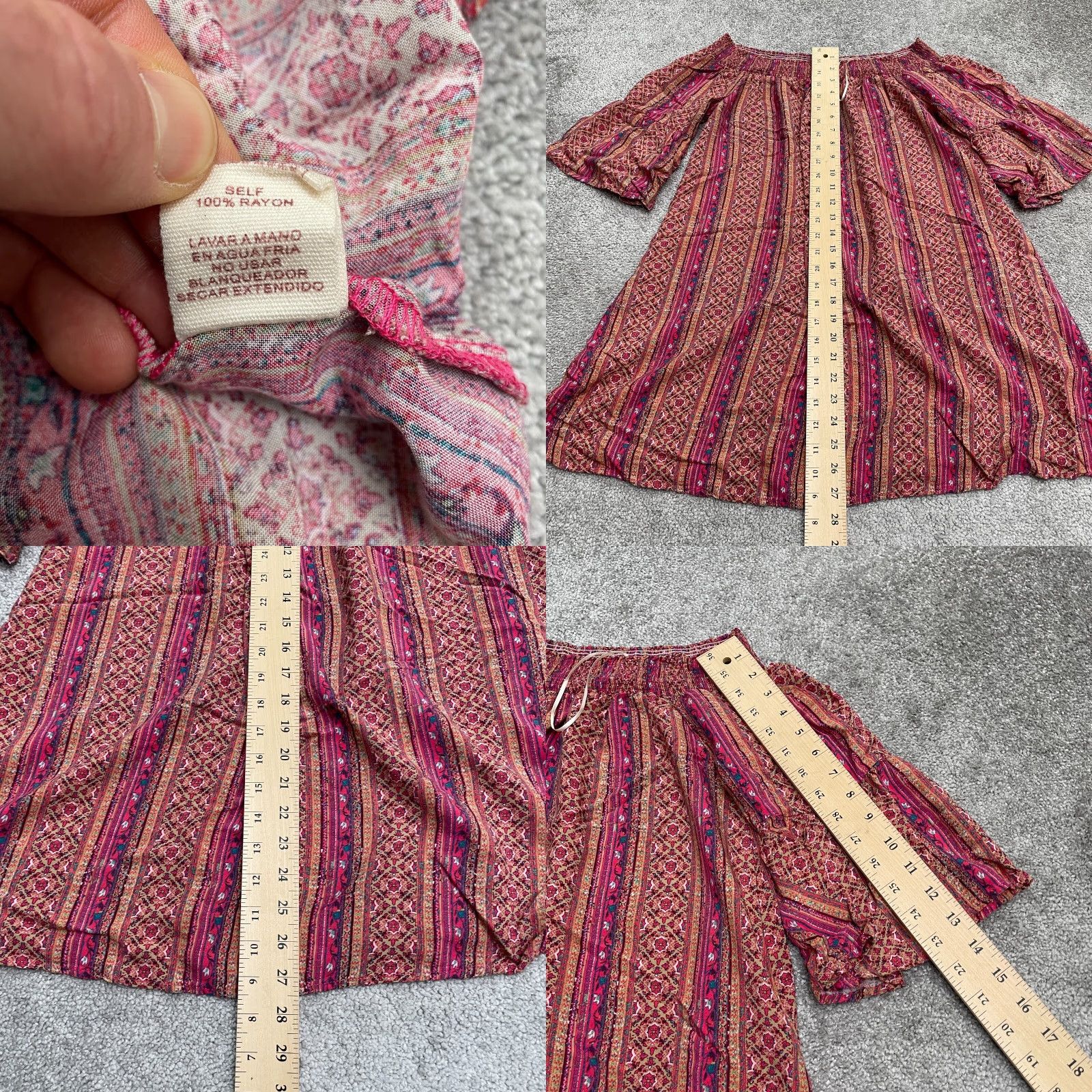 Bell Hem & Thead Off Shoulder Tunic Blouse Womens L Multicolor Geometric Bell Sleeve Knit Rayon Bohemian Modern Casual Lightweight Breathable 60s? N/A Size L / US 10 / IT 46 - 8 Thumbnail
