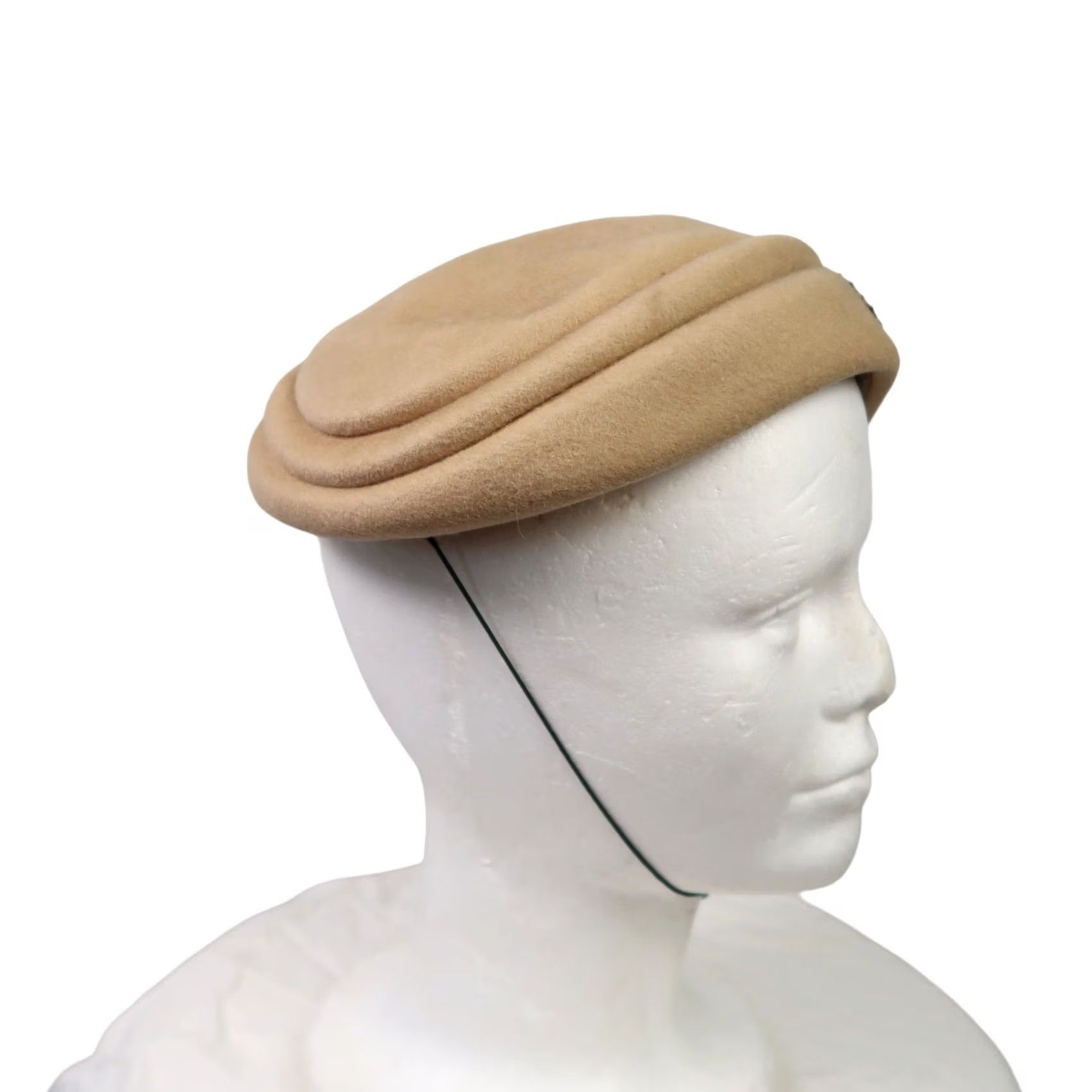 FELT VINTAGE Tan Felt Wool Bead Embellished Fascinator Beret Hat Women 50s Formal Party/Cocktail One Size Wool 100% Size ONE SIZE - 5 Thumbnail