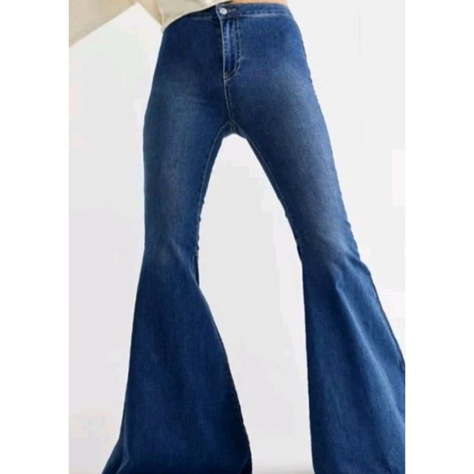 Free People VINTAGE Free People Just Float On Bell Bottom Flare Jeans Blue Inseam 33" Hippie Floral 60s 70s Women Mens Women Size 26" / US 2 / IT 38 - 3 Thumbnail