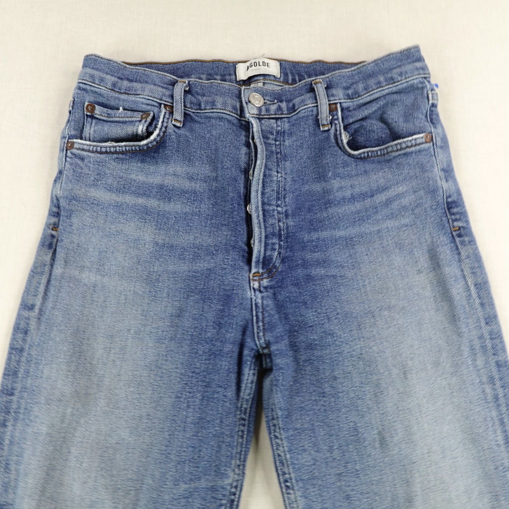 Agolde AGOLDE Jeans Womens 29 Blue Denim Nico High Rise Slim Fit Button Fly Distressed Size 28" / US 6 / IT 42 - 2 Thumbnail