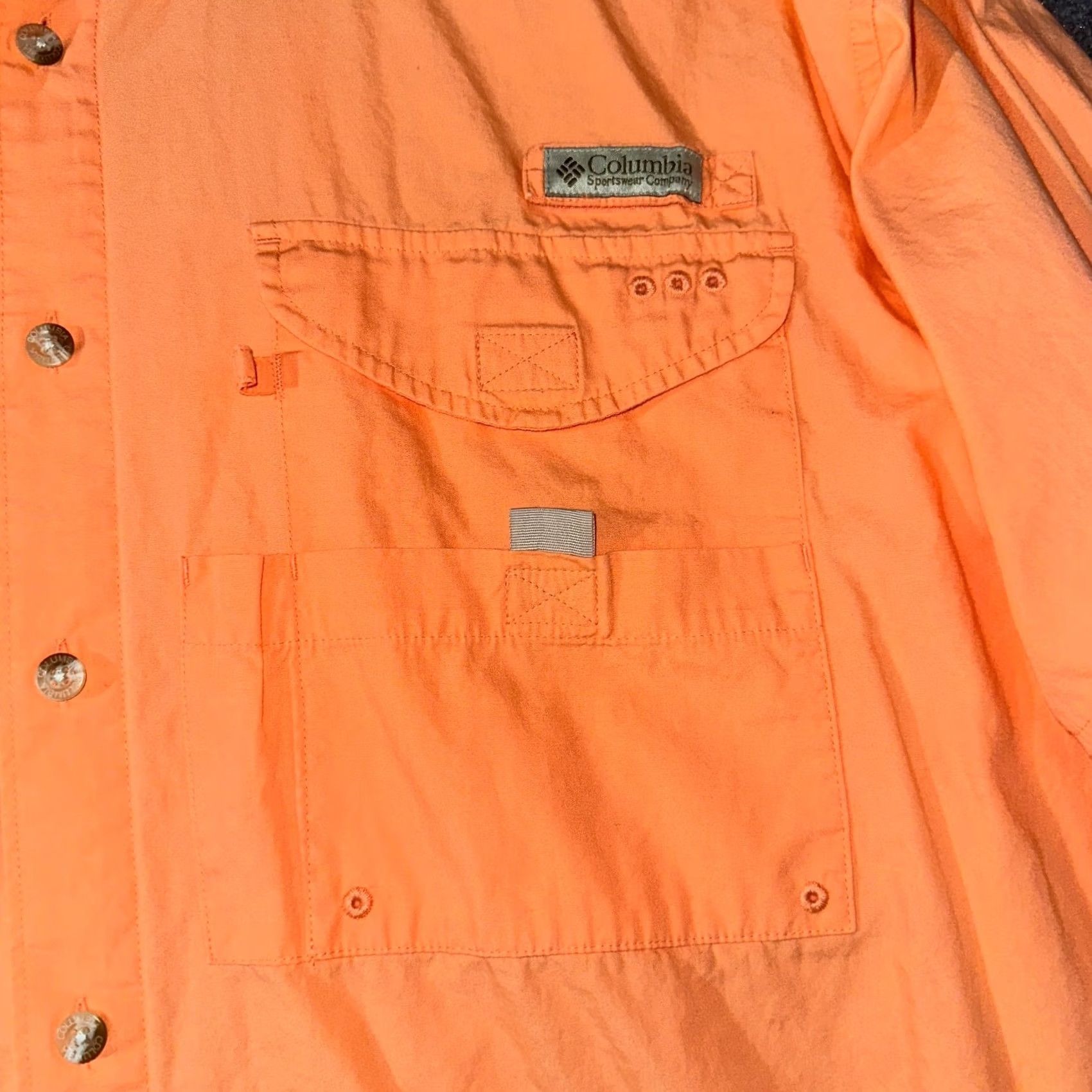 Vintage Columbia PFG Shirt Mens Large Orange Breathable Pockets Fishing Outdoor Vent Button Closure Size US L / EU 52-54 / 3 - 7 Thumbnail