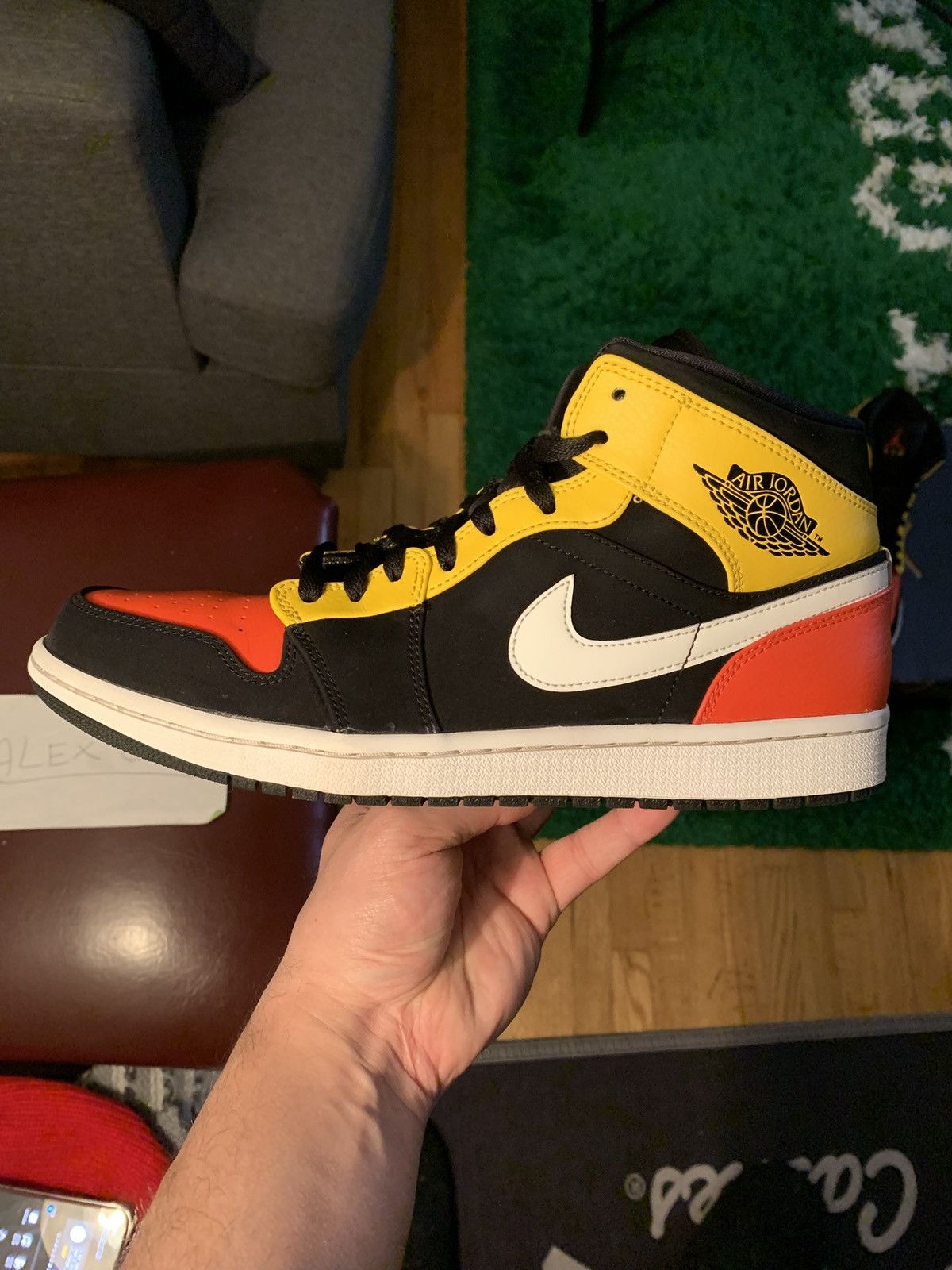 Jordan Brand × Nike Jordan 1 Mid Black Amarillo Orange Size US 10.5 / EU 43-44 - 10 Thumbnail