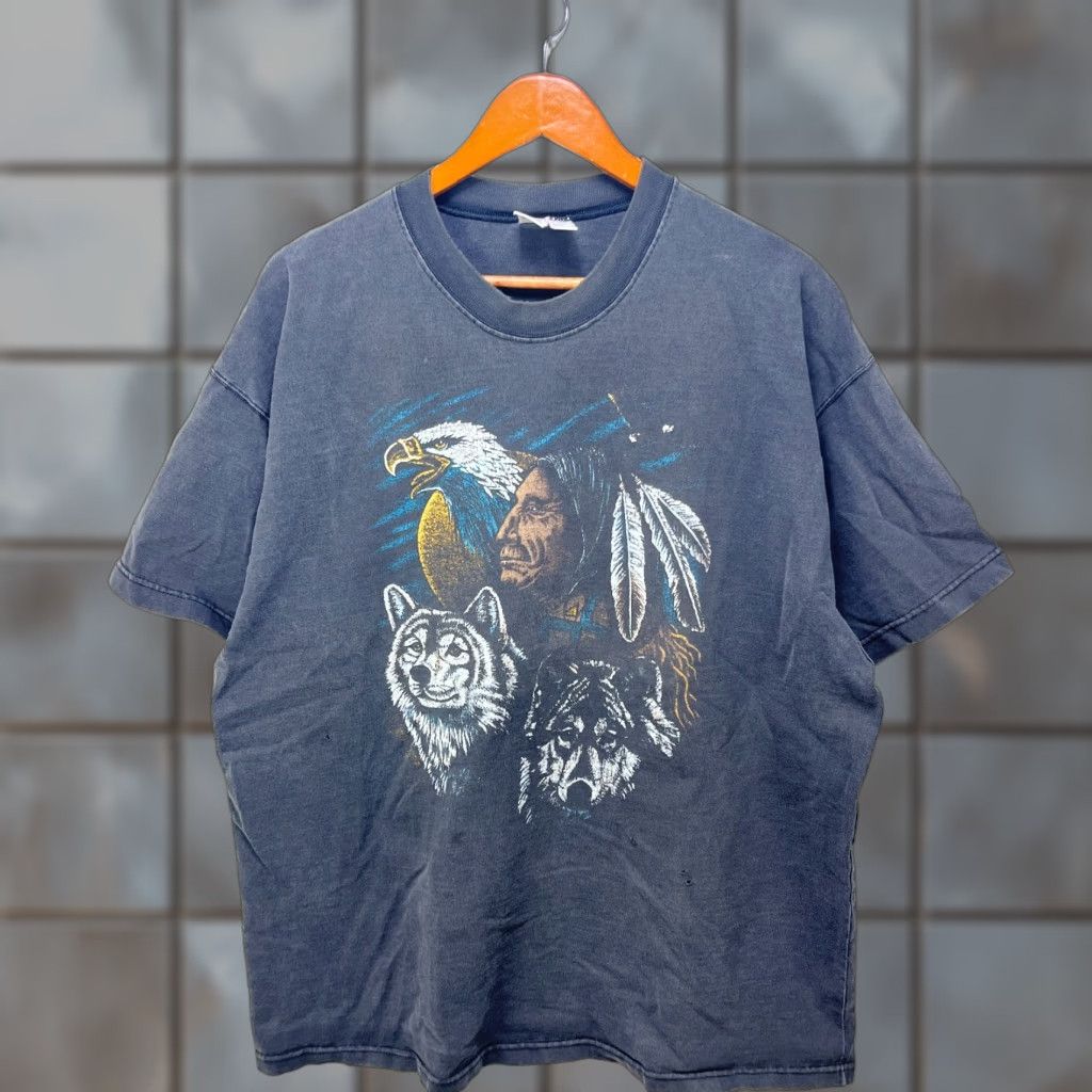 Native VINTAGE Sun Faded Native Biker Wolf Eagle Nature T Shirt 2XL Black Mens T-Shirt 90s- Style Converse Size US XXL / EU 58 / 5 - 1 Thumbnail
