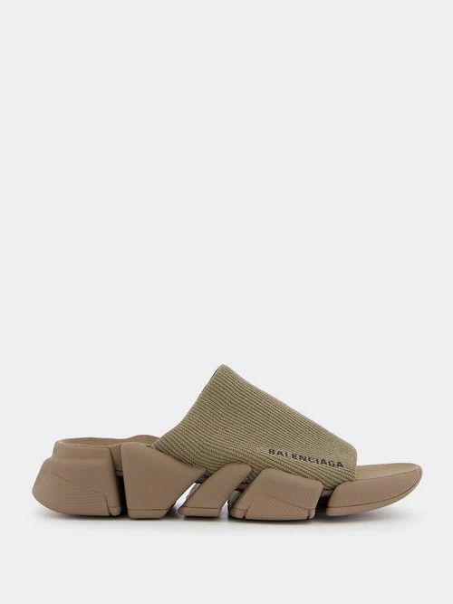 Balenciaga o1mt1gz0325 Speed 2.0 Recycled Knit Slide Sandals in Khaki Size US 9 / IT 39 - 1 Thumbnail