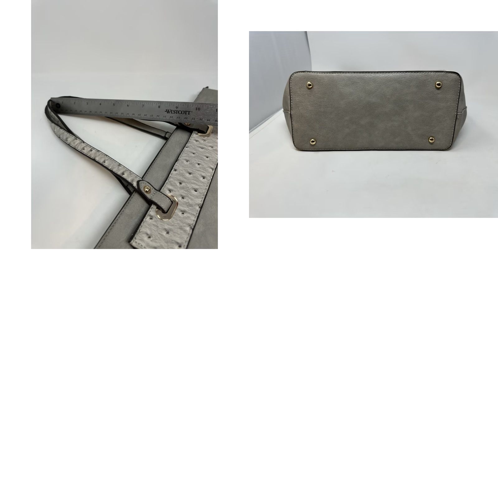 Vintage Gussaci Shoulder Bag Womens Gray Leather Ostrich Trim Crossbody Strap Classic Large Size ONE SIZE - 9 Thumbnail