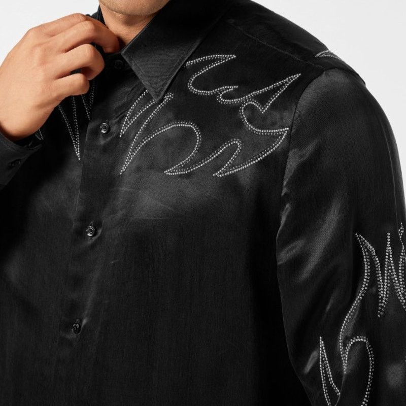 Philipp Plein Philipp Plein Men's Black Embellished Texas Shirt Size XL Size US XL / EU 56 / 4 - 13 Thumbnail
