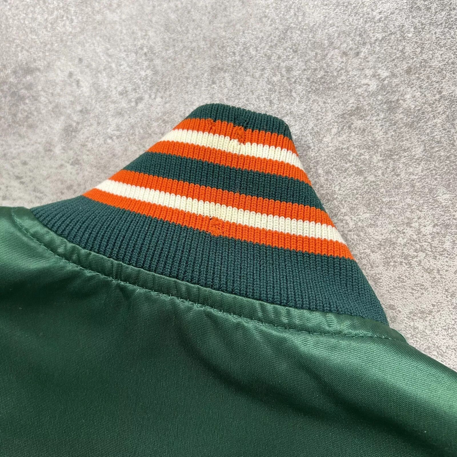 NCAA × Starter × Vintage MIAMI HURRICANES STARTER SATIN JACKET SPELLOUT SIZE S Size US S / EU 44-46 / 1 - 14 Thumbnail