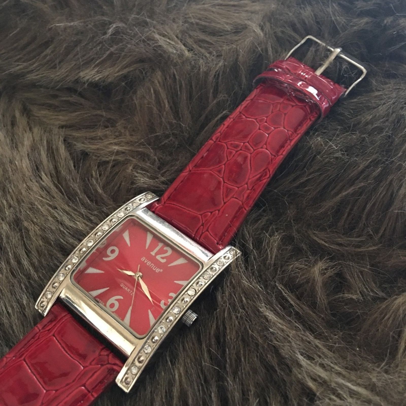 Avenue Ladies Avenue red croc embossed rhinestone watch Size ONE SIZE - 6 Thumbnail