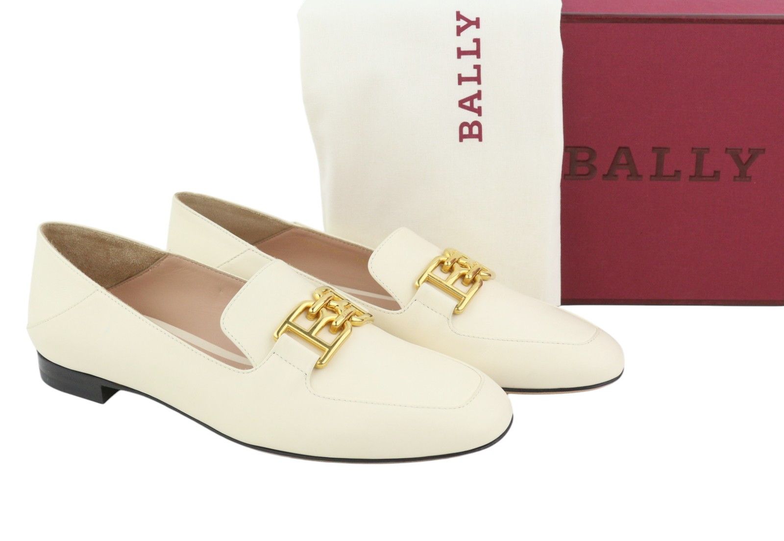 Bally ELLAH EU36.5 Milky Leather Gold Detail Loafers 88410 Size US 5.5 / IT 35.5 - 1 Thumbnail