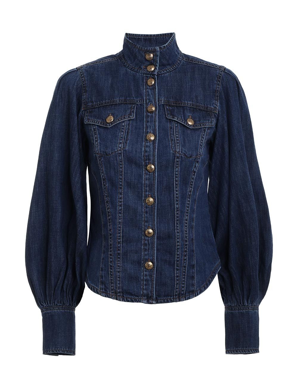 oc11z0225 Luminosity Denim Corset Shirt in Blue