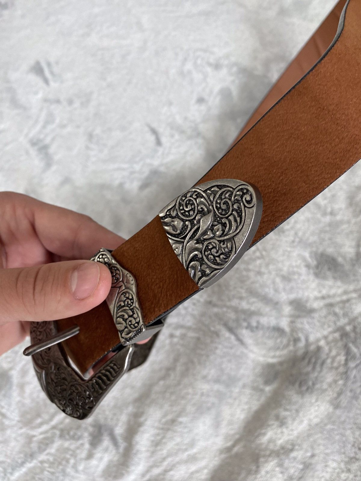 Japanese Brand × Vintage CRAZY VINTAGE METAL BLACK LEATHER BELT BB SIMON STYLE Size ONE SIZE - 6 Thumbnail