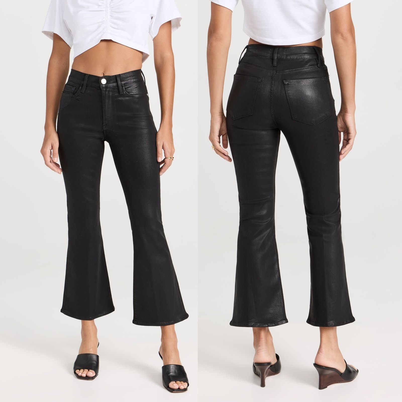 Frame Frame Le Crop Flare Jeans Noir Coated Size 30" / US 8 / IT 44 - 1 Thumbnail