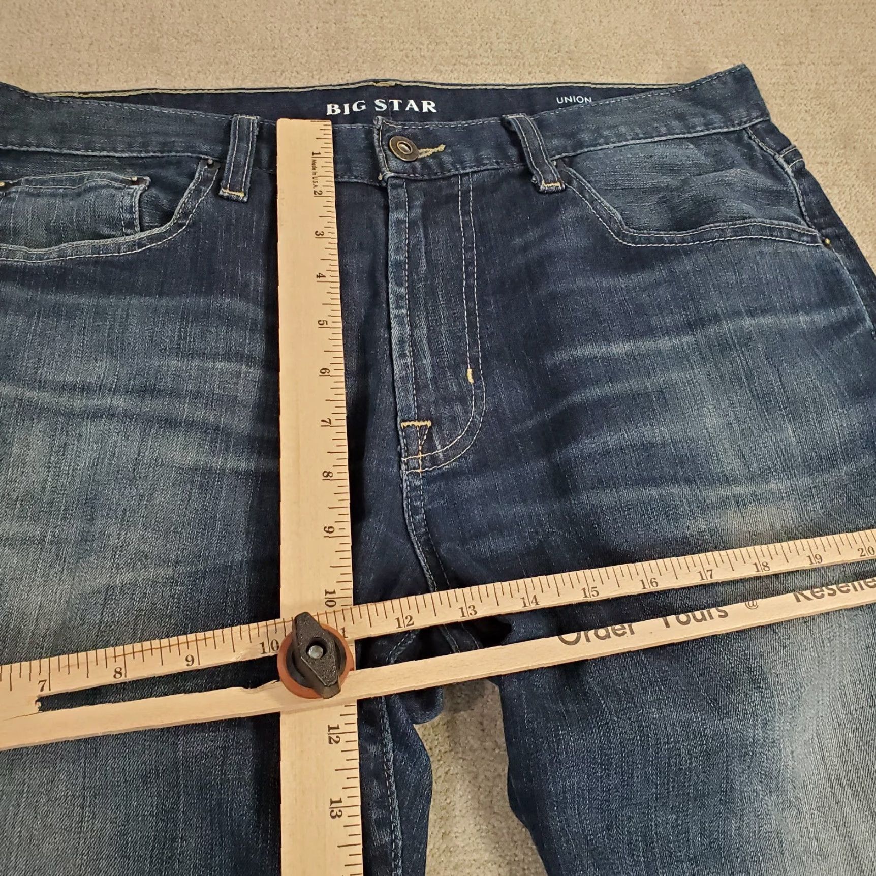 Denime Big Star Jeans Mens 32 S Blue Union Regular Straight Leg Denim Dark Wash Faded Size US 32 / EU 48 - 4 Thumbnail