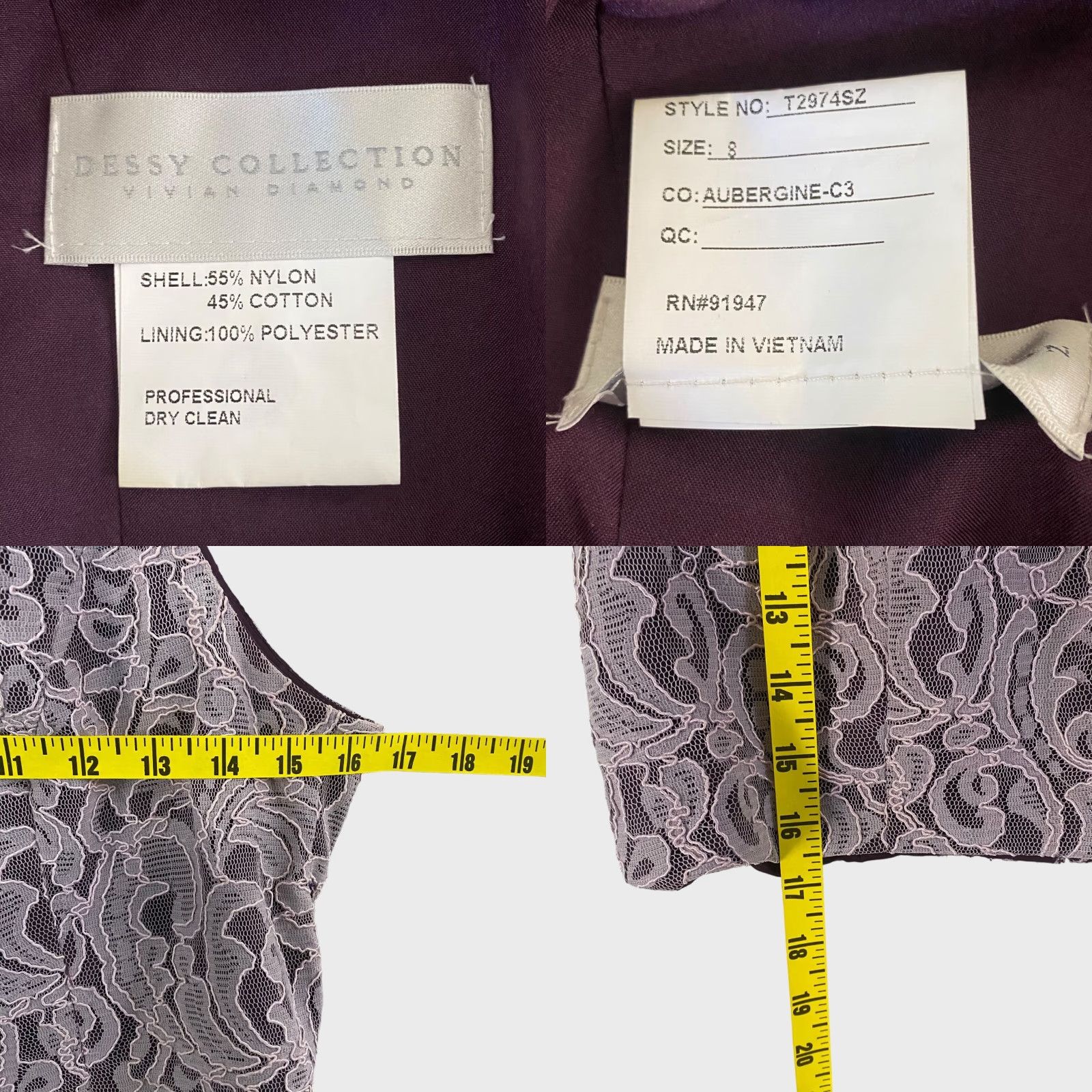 Vintage VINTAGE The Dessy Collection Purple Floral Lace High-Neck Crop Top Sleeveless Women's 8 Size M / US 6-8 / IT 42-44 - 8 Thumbnail