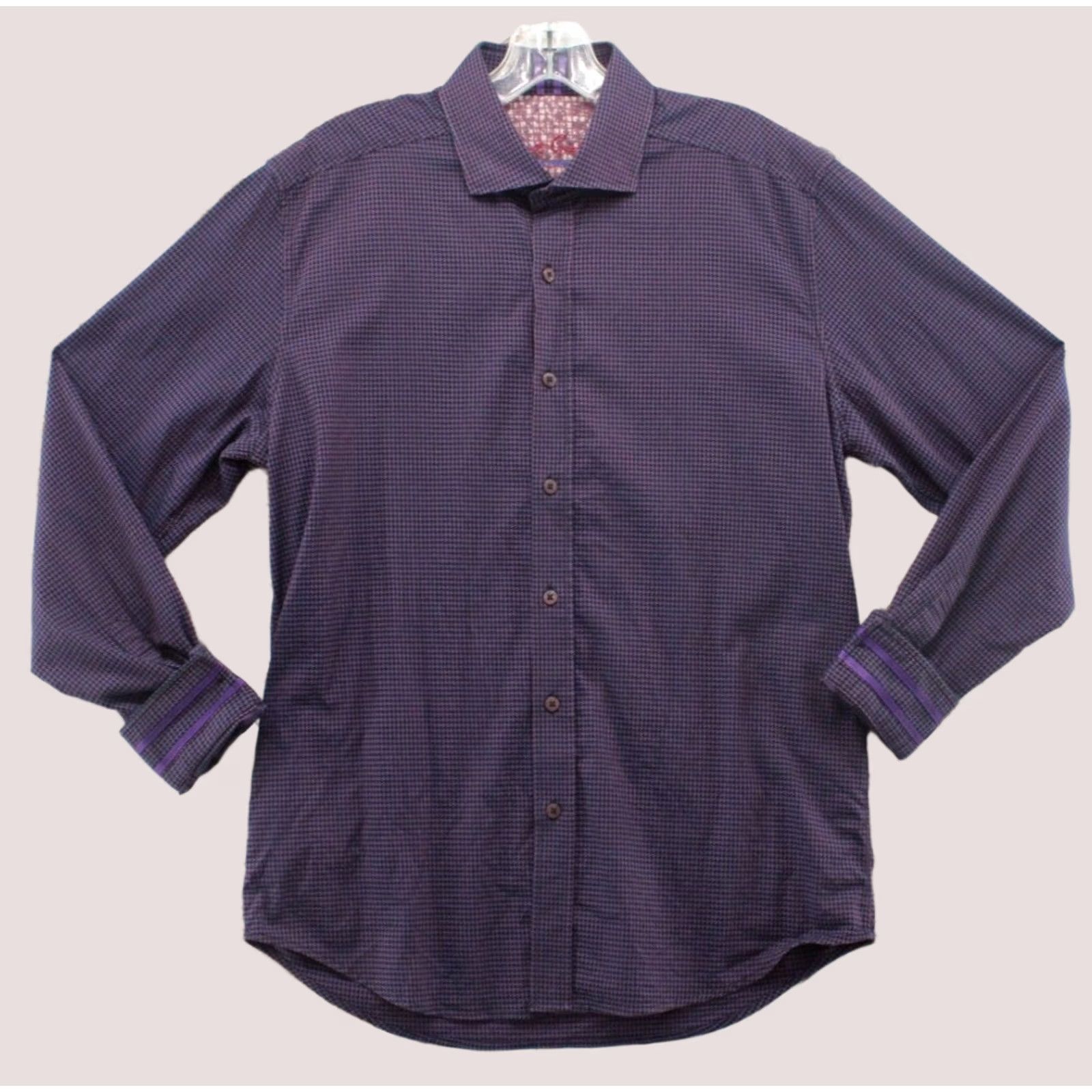 Robert Graham Robert Graham Shirt Mens Medium Tailored Purple Houndstooth Long Sleeve Button-Front Size US M / EU 48-50 / 2 - 1 Thumbnail