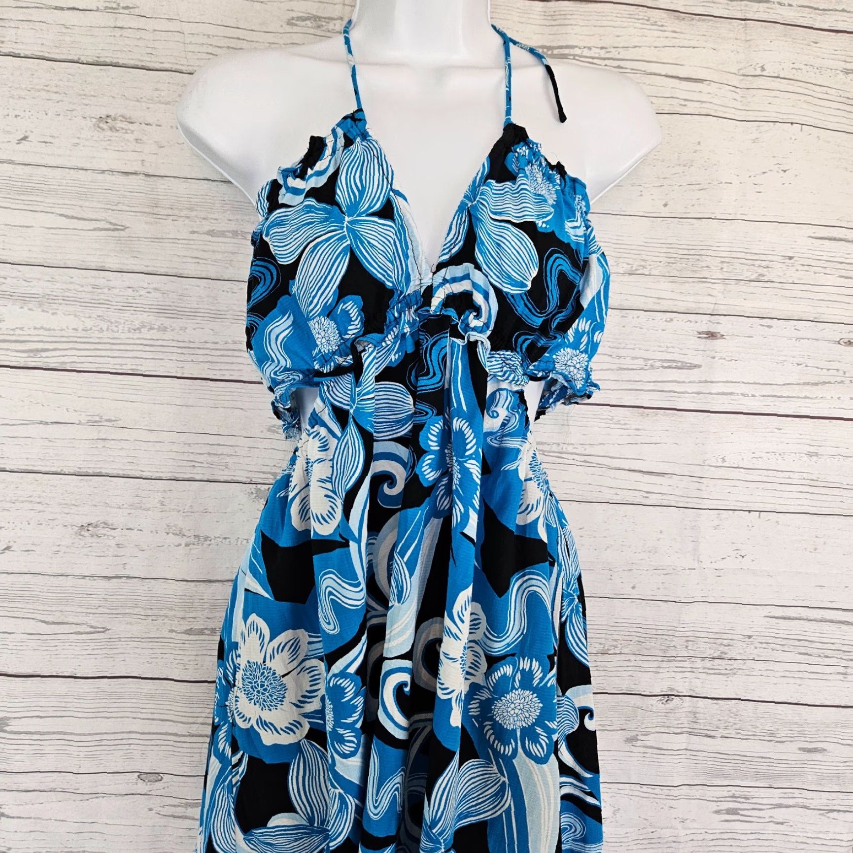 Vintage Future Collective Womens Dress Midi Blue Floral Rayon Blend Size M / US 6-8 / IT 42-44 - 2 Thumbnail
