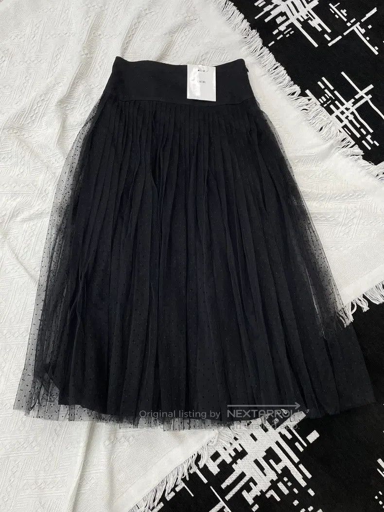 Dior Dior Black plush polked dot mesh skirt Size 24" / US 00 / IT 34 - 1 Thumbnail