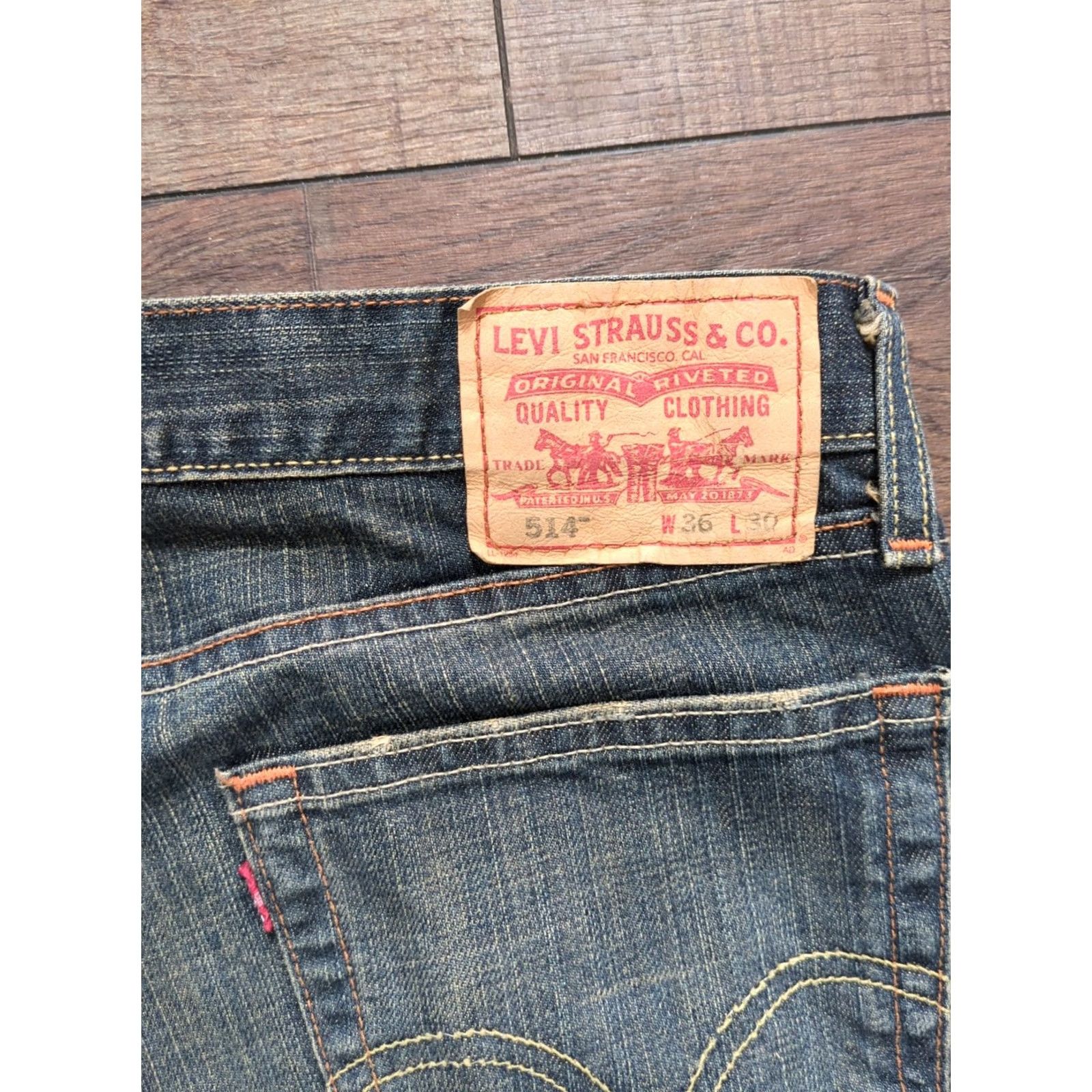 Levi's Levi's 514 Slim Straight Jeans Mens 36x30 Blue Dark Wash Western Cowboy Pattern Solid 5-Pocket Denim Cotton Zip Inseam 30 Size US 36 / EU 52 - 5 Thumbnail