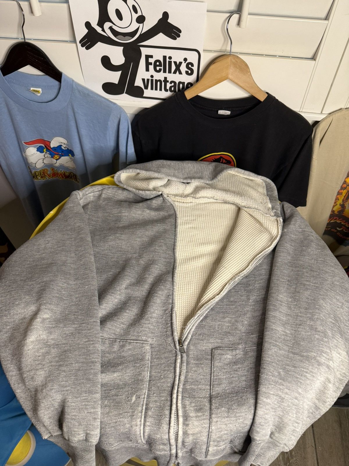 Vintage 1950s grey thermal lined zipup distressed hoodie Size US M / EU 48-50 / 2 - 1 Thumbnail