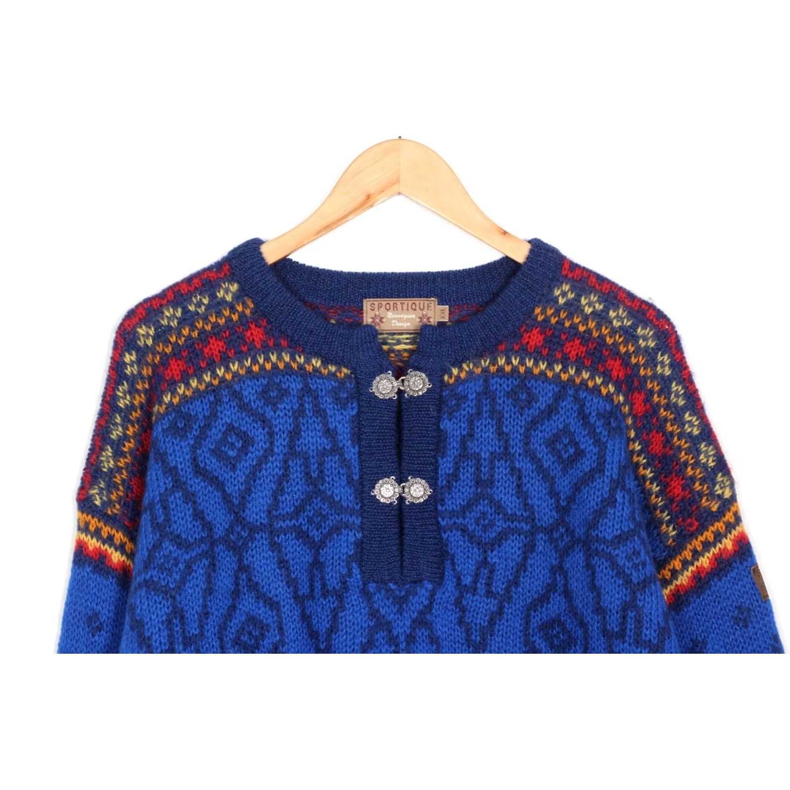 Vintage VINTAGE SPORTIQUE Jumper Sweater Men XXL Wool Chunky-Knit Crew Neck Norway Nordic Fair Isle Blue 90s Mens Size US XXL / EU 58 / 5 - 2 Thumbnail