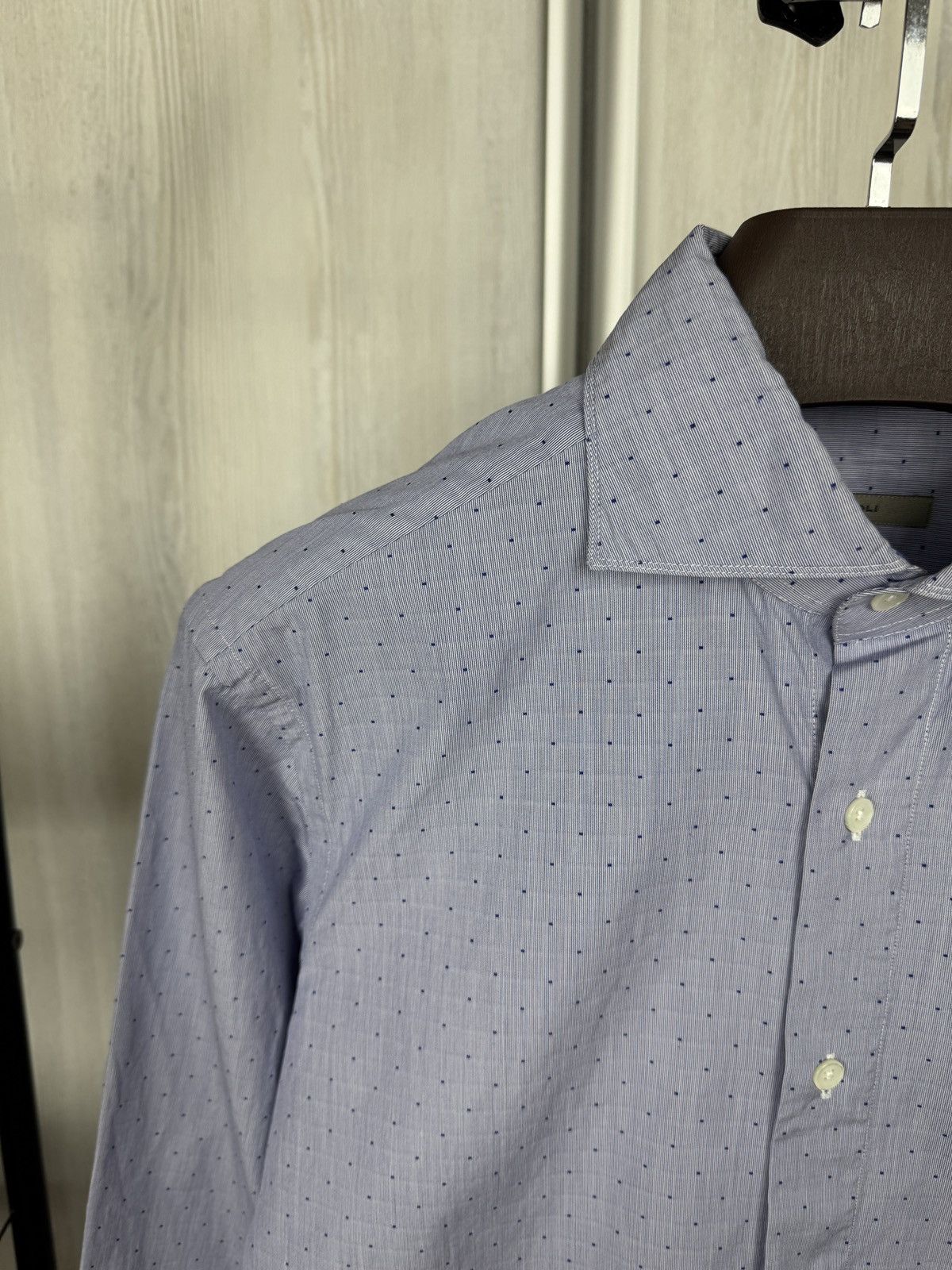 Boglioli Boglioli Dover polka dot pattern blue long sleeve shirt Size US L / EU 52-54 / 3 - 3 Thumbnail