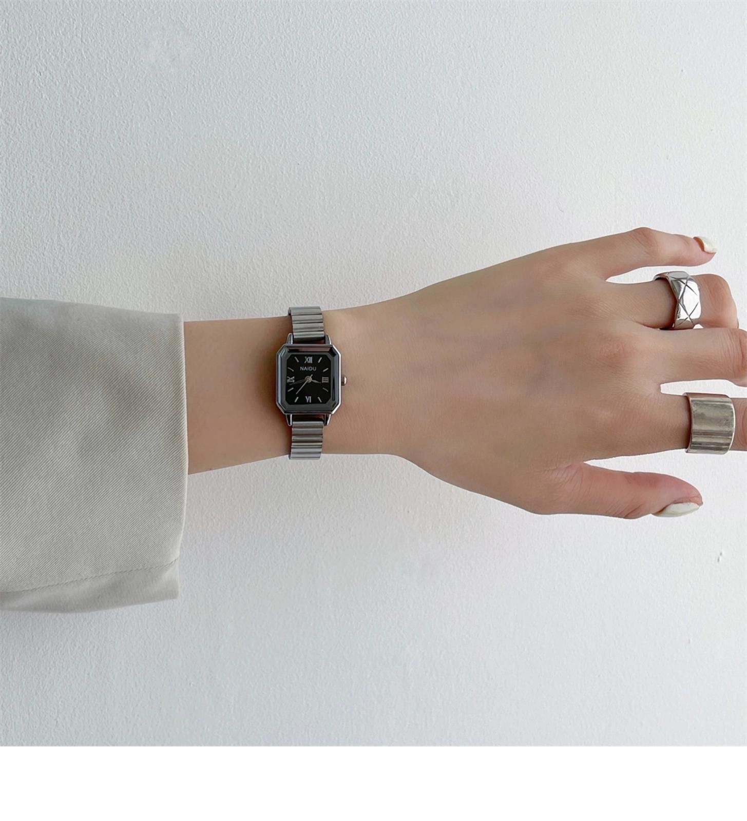 Jewelry Silver Stainless Steel Square Face Wristwatch, Slim Fit Size ONE SIZE - 10 Thumbnail