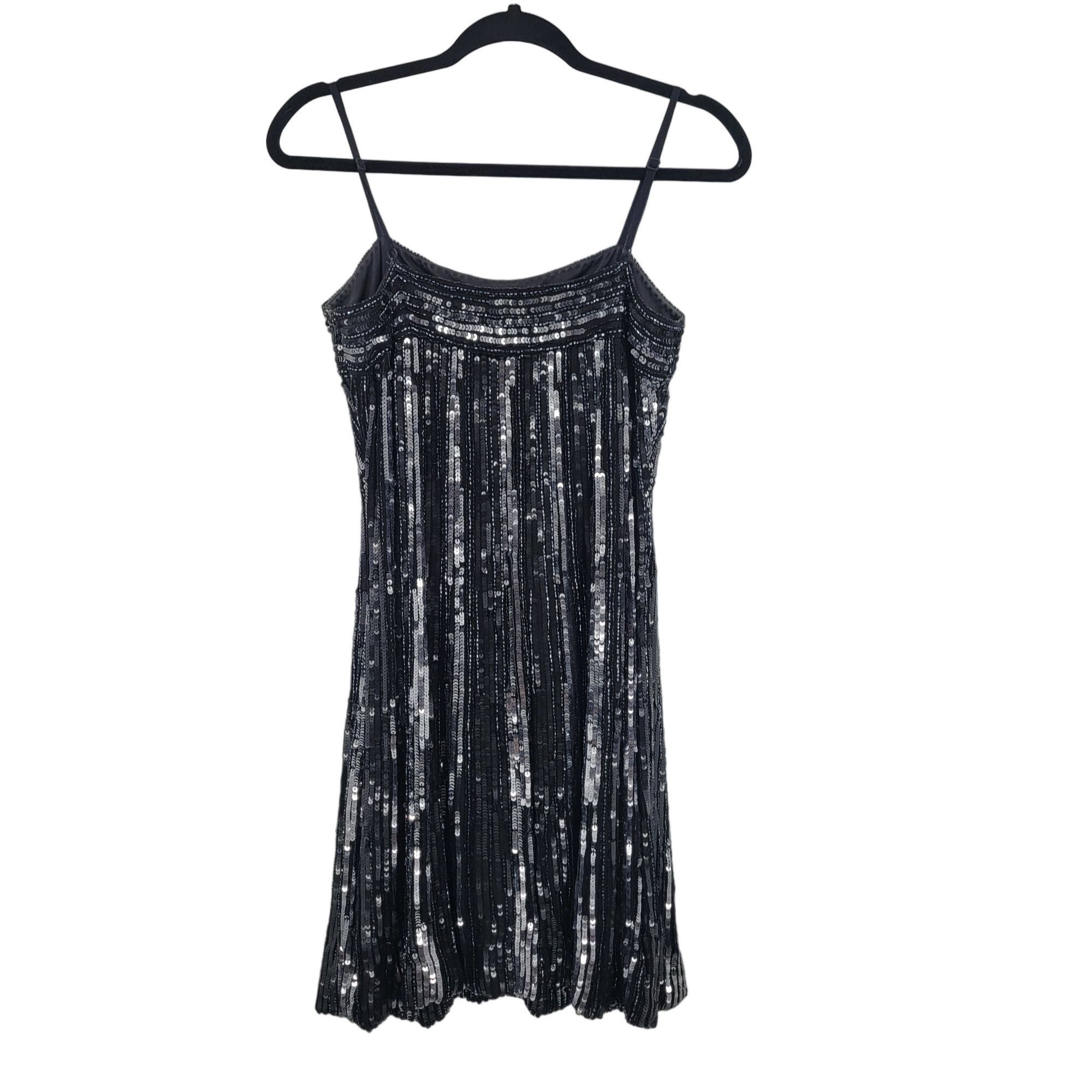 Vintage Vtg 80s Silk Sequin Dress Sz 8 Black Silver Sleeveless Knee Size M / US 6-8 / IT 42-44 - 7 Thumbnail