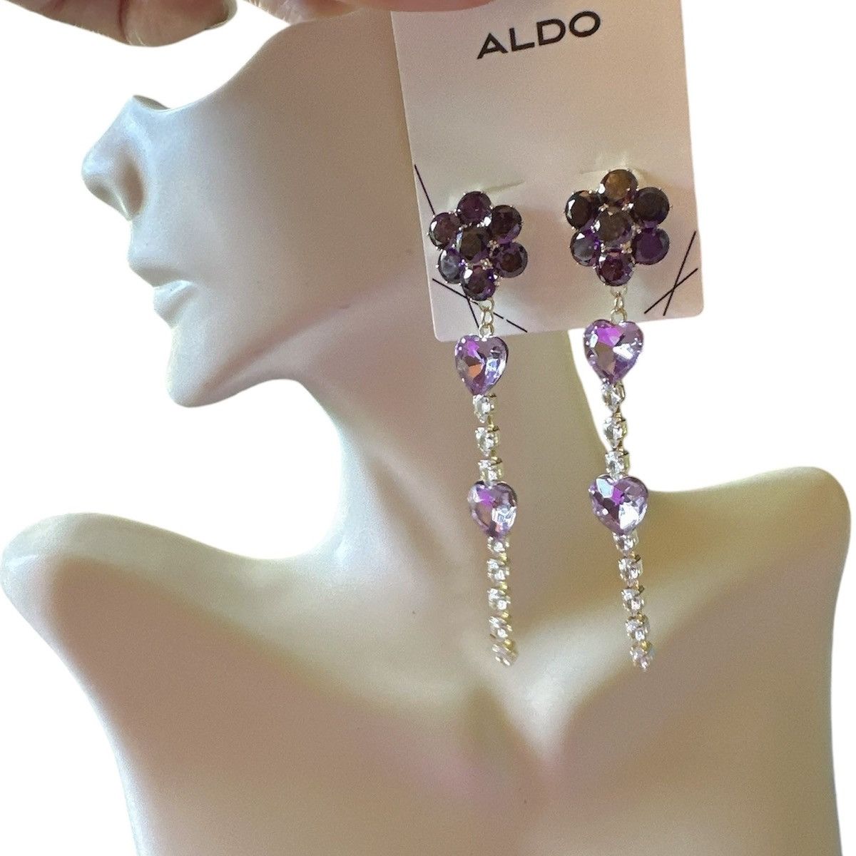Aldo Aldo earrings gold tone purple heart crystal diamond paved Size ONE SIZE - 1 Thumbnail