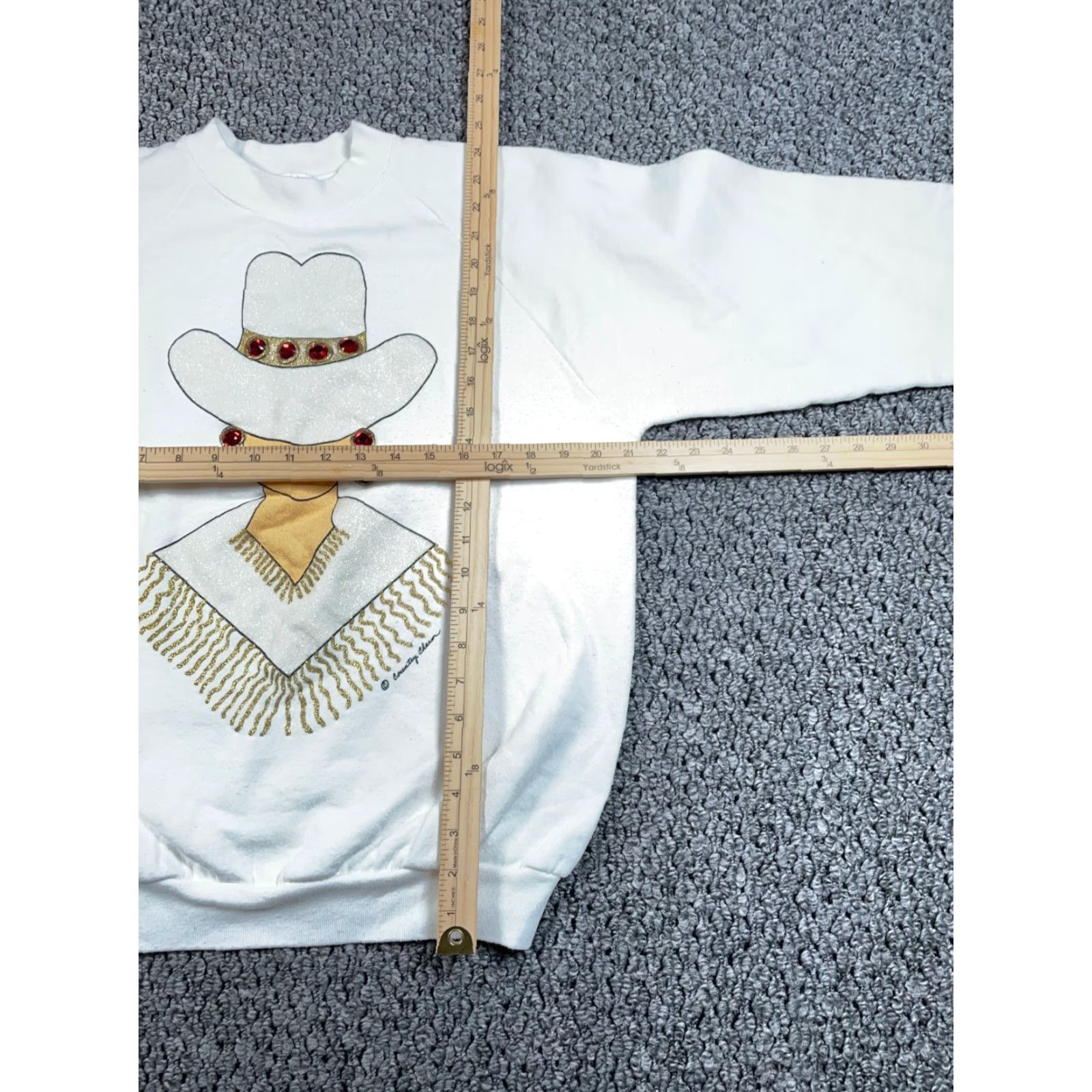 Fruit Of The Loom VINTAGE VTG Western Country Hat Lady Print Sweatshirt Adult Large White Bejeweled Size L / US 10 / IT 46 - 4 Thumbnail
