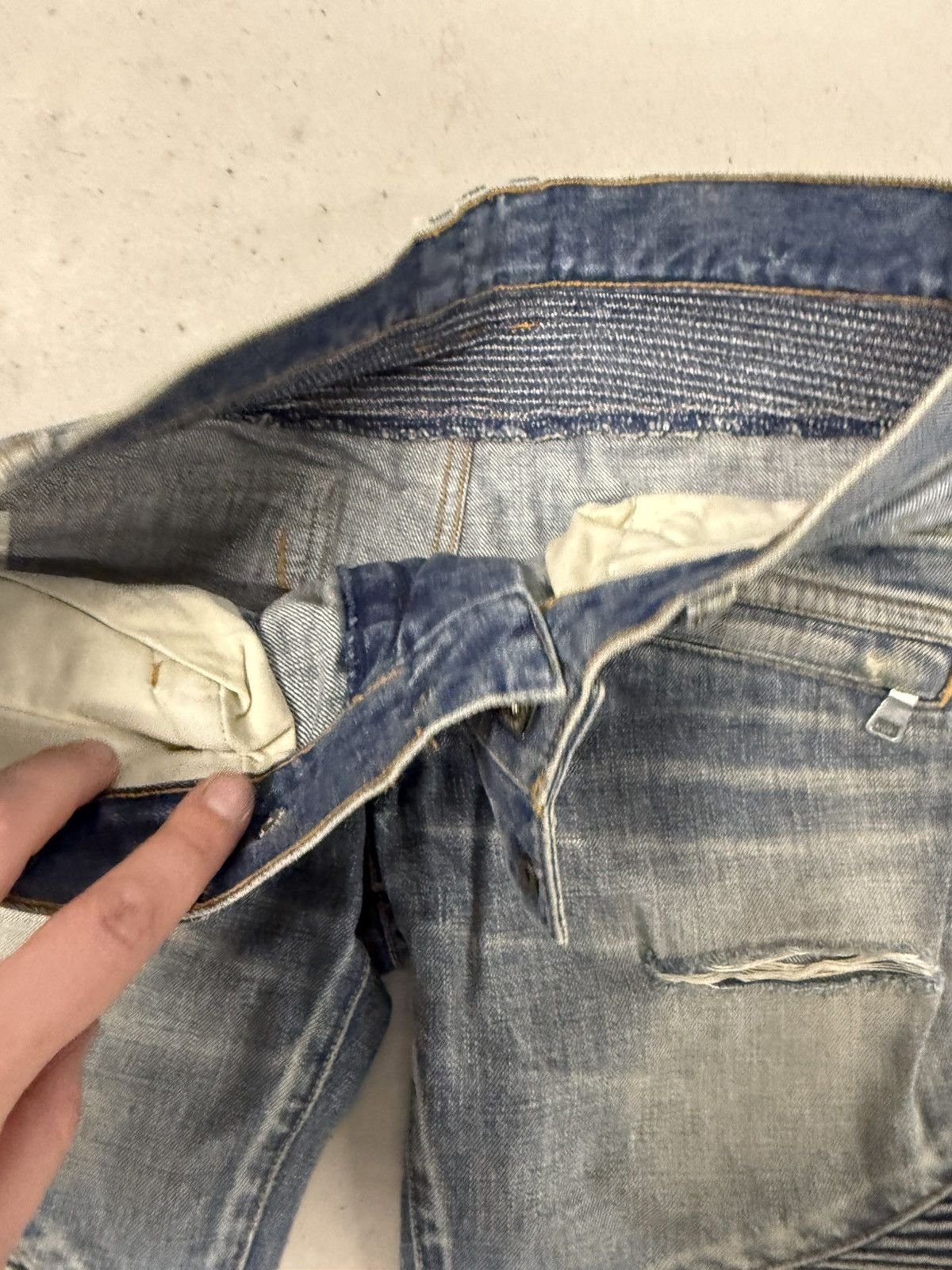 Balmain Balmain Christophe Decarnin washed biker jeans in blue Size US 30 / EU 46 - 7 Thumbnail