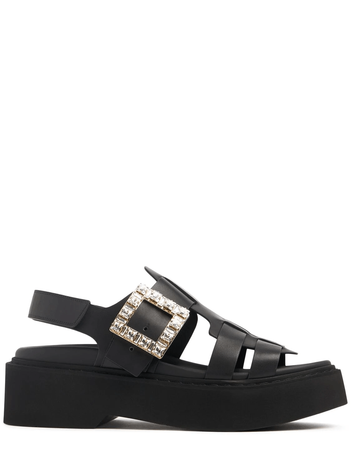 ROGER VIVIER Viv' Rangers Black Crystal Buckle Sandals