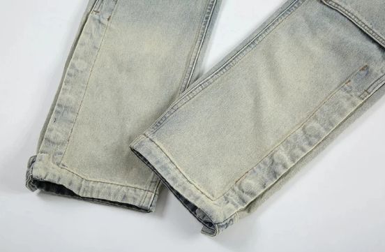 Jean Washed Disstress Spliced Straight Leg Pants Size US 36 / EU 52 - 5 Thumbnail