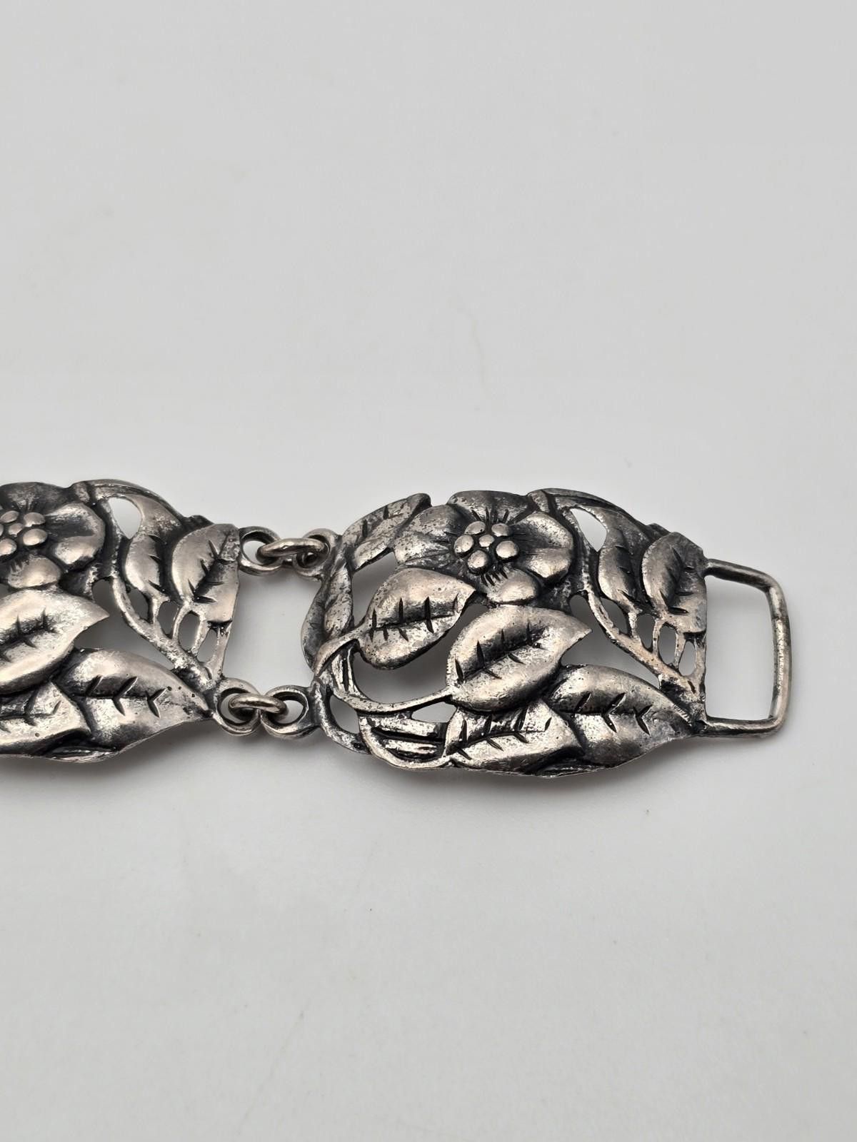 Other Vintage Danecraft Sterling Silver Floral Leaf Panel Bracelet Size ONE SIZE - 2 Thumbnail