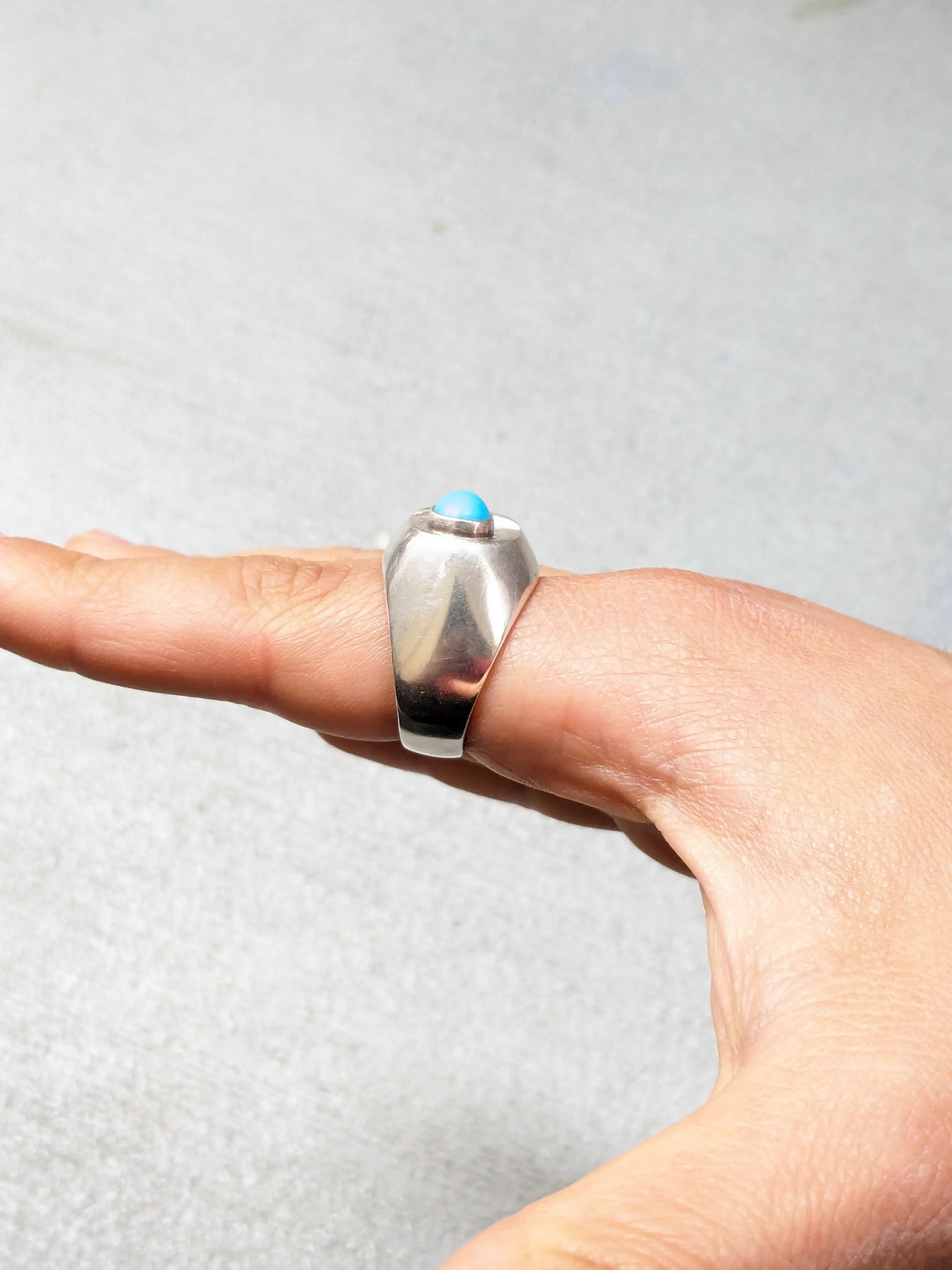 Jewelry Vintage Sterling Silver Ring Turquoise 10.75 Modern Art Deco Size ONE SIZE - 17 Thumbnail