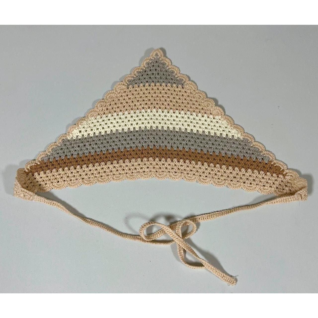Japanese Brand × Vintage Tan Crochet Knit Striped Bandana Headband Hair Accessory 🤎✨ Size ONE SIZE - 1 Thumbnail