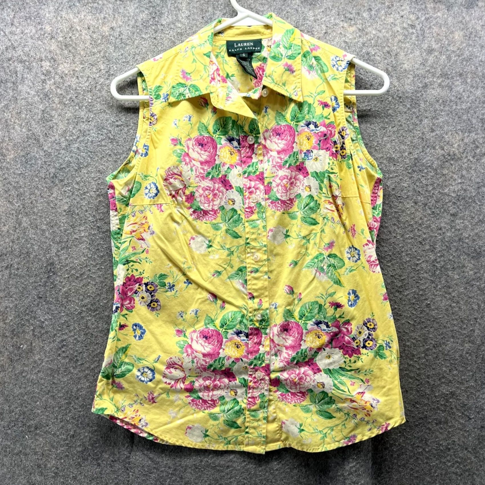Ralph Lauren VINTAGE Lauren Ralph Lauren Shirt Women Small Floral Yellow Casual Button Down Sleeveless Size S / US 4 / IT 40 - 2 Thumbnail